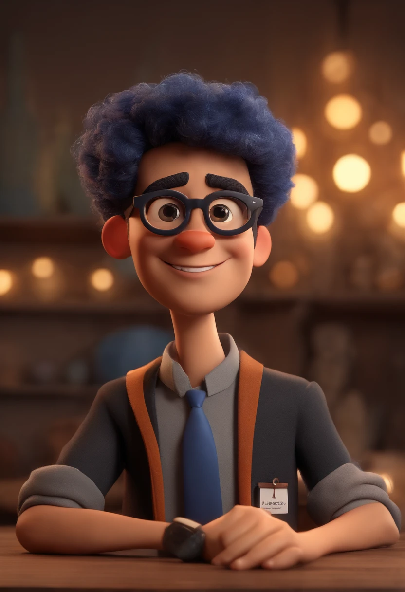 A Dream Barber Inspired by Pixar Animation, de perto. The character takes center stage with captivating facial expressions, oferecendo um toque de irrealidade, Cabelo curto e gordinho gradiente