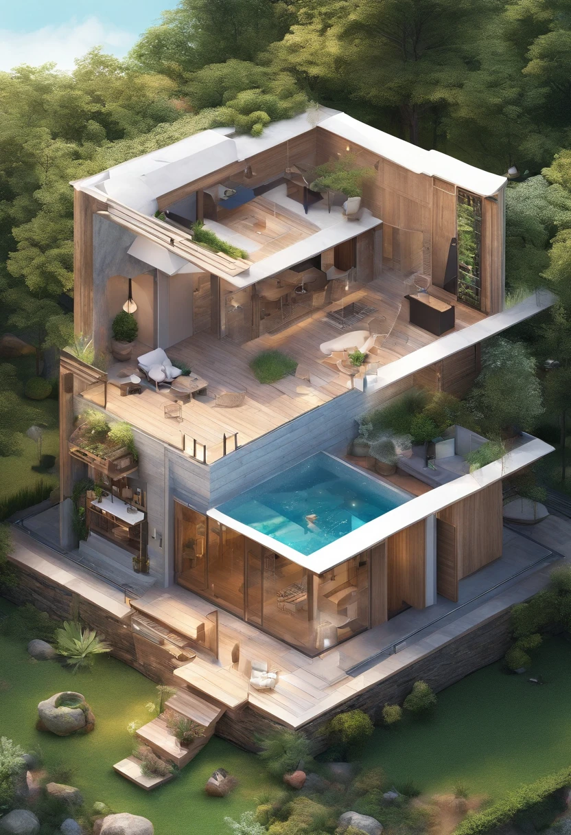 best quality, High_resolution, diferente_imagem, Antecedentes detalhados , ,flor, night sky,Dutch angle, Desenvolva uma imagem de uma casa em formato de ovo, able to adapt to residents' needs over time. How this house would be built in independent modules and how they could be added or removed according to the needs of the occupants