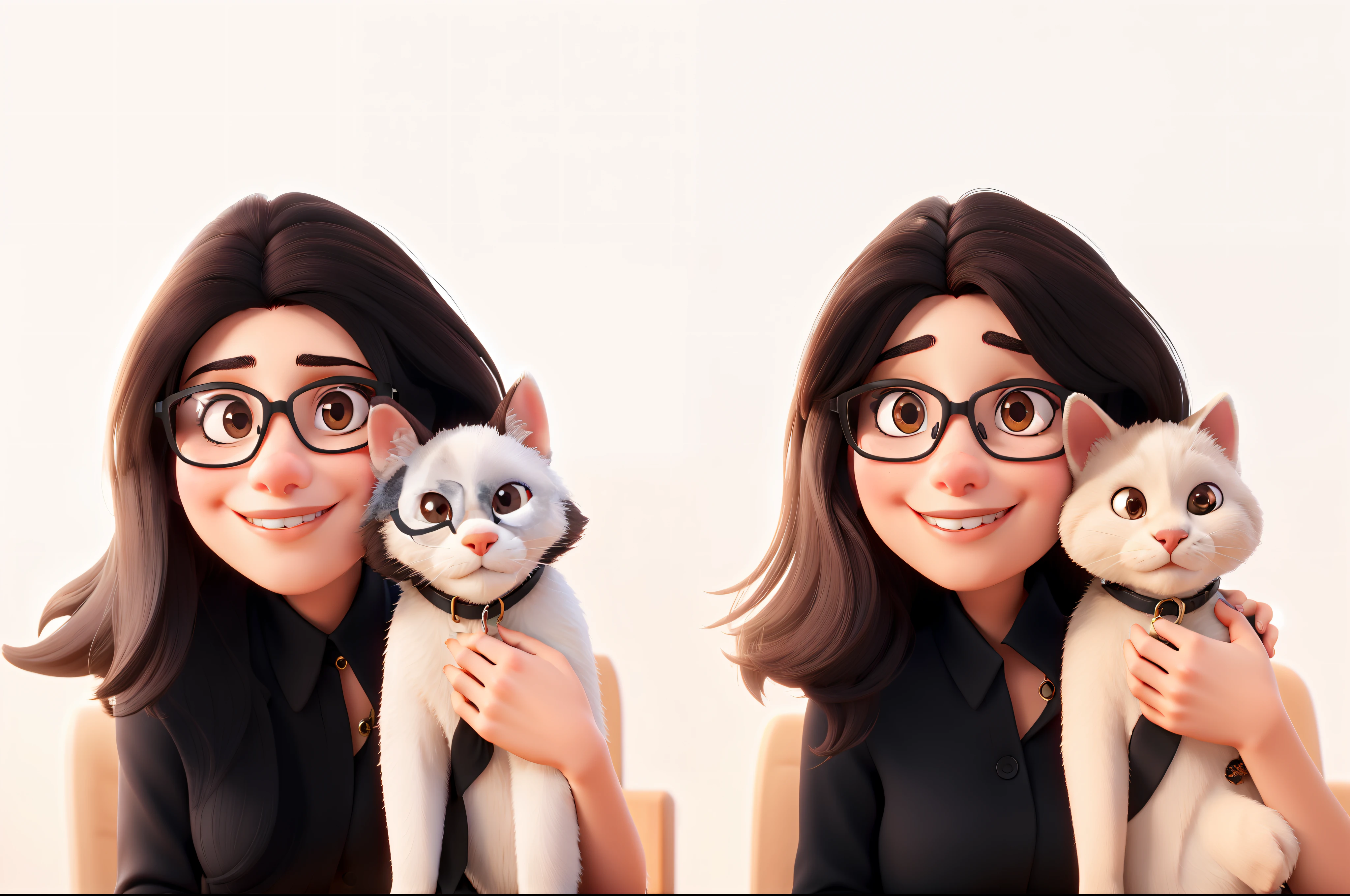 Young woman with glasses and dark brown eyes, Black hair grabbing a Siamese babe