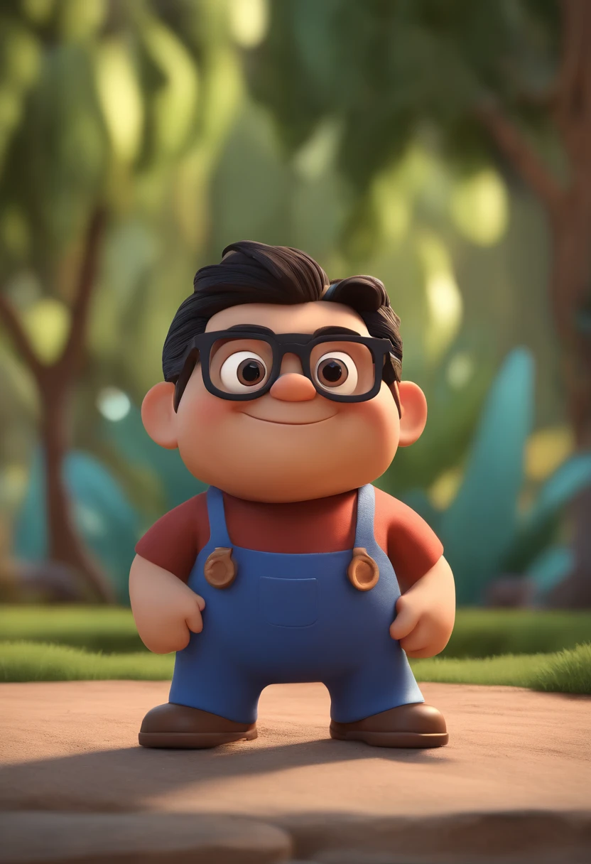 Cartoon character of a man with black glasses, cabelo cacheado marrom escuro e uma camisa azul, animation character, Caractere estilizado, animation style rendering, 3D estilizado, Arnold Maya render, 3 d render stylized, toon render keyshot, Personagem 3D, Personagem 3D, 3d rendering stylized, 3 d character render, personagem de desenho animado, Personagem de close up, Pose de personagem,  (Estilo Pixar) (master part:1.2) (Bokeh) (best quality) (pele detalhada) (textura detalhada) (8k) (argila) (Cinematic lighting) (foco nítido