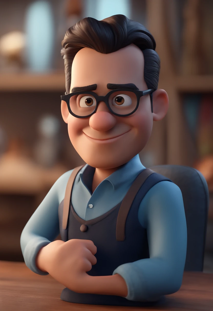 Cartoon character of a man with black glasses and a blue shirt, animation character, Caractere estilizado, animation style rendering, 3D estilizado, Arnold Maya render, 3 d render stylized, toon render keyshot, Personagem 3D, Personagem 3D, 3d rendering stylized, 3 d character render, personagem de desenho animado, Personagem de close up, Pose de personagem, (Estilo Pixar) (master part:1.2) (Bokeh) (best quality) (pele detalhada) (textura detalhada) (8k) (argila) (Cinematic lighting) (foco nítido