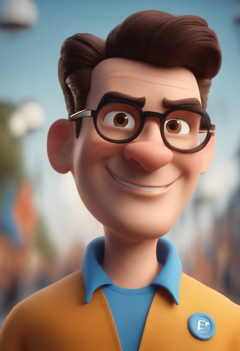 Cartoon character of a man with black glasses and a blue shirt, animation character, Caractere estilizado, animation style rendering, 3D estilizado, Arnold Maya render, 3 d render stylized, toon render keyshot, Personagem 3D, Personagem 3D, 3d rendering stylized, 3 d character render, personagem de desenho animado, Personagem de close up, Pose de personagem, (Estilo Pixar) (master part:1.2) (Bokeh) (best quality) (pele detalhada) (textura detalhada) (8k) (argila) (Cinematic lighting) (foco nítido