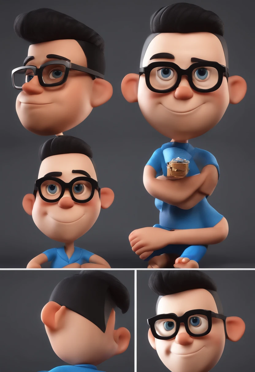 Cartoon character of a man with black glasses and a blue shirt, animation character, Caractere estilizado, animation style rendering, 3D estilizado, Arnold Maya render, 3 d render stylized, toon render keyshot, Personagem 3D, Personagem 3D, 3d rendering stylized, 3 d character render, personagem de desenho animado, Personagem de close up, Pose de personagem, (Estilo Pixar) (master part:1.2) (Bokeh) (best quality) (pele detalhada) (textura detalhada) (8k) (argila) (Cinematic lighting) (foco nítido