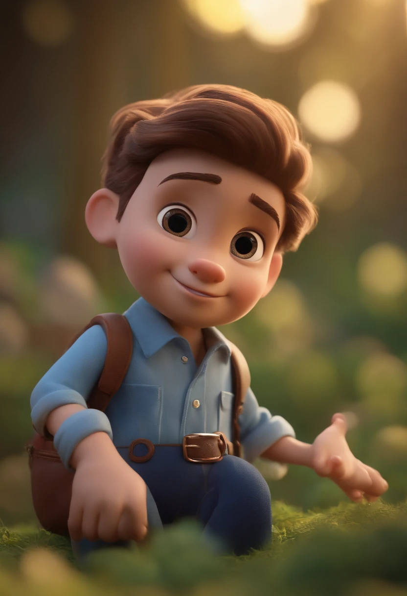 Garoto, estilo disney, tom de pele: claro: Cabelo: marrom escuro, liso, curto, penteado para o lado direito. camisa: social, Cor azul. Fundo: Gray and white gradient,Comemorando, Hands raised, sorrindo, feliz, (estilo pixar) (obra-prima:1.2) (bokeh) (melhor qualidade) (pele detalhada) (textura detalhada) (8k) (claymation) (cinematic lighthing) (foco nítido