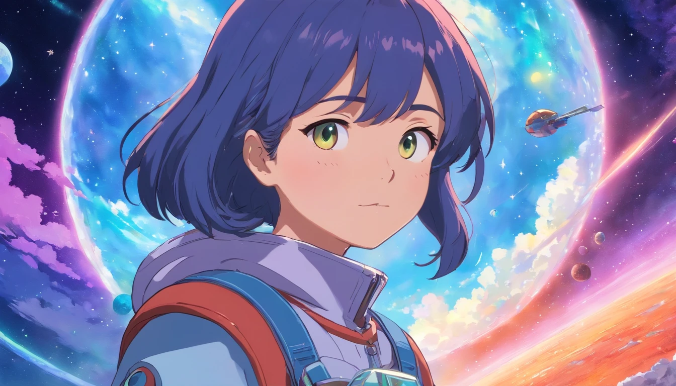 Anime Girl in space with text stop overthiking, dreamy psychedelic anime, esmagador, Elogio Artstyle, aesthetic award winning anime, Arte no estilo de Guweiz, arte em alta de anime, Transbordando, portrait anime space cadet girl, anime asthetic, anime inspiration, Arrogante, pixiv trending, anime aesthetic,
