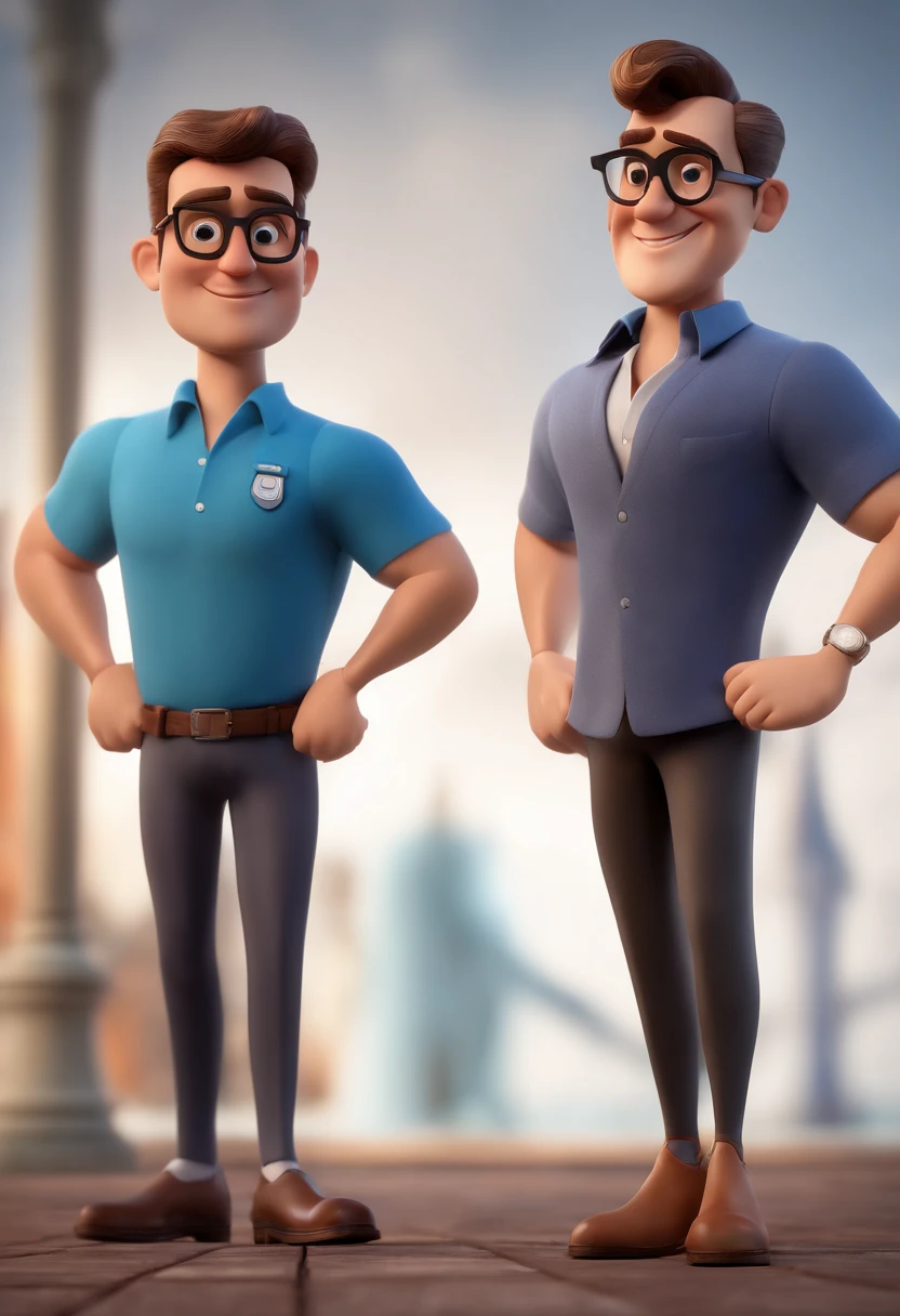 Cartoon character of a man with black glasses and a blue shirt, animation character, Caractere estilizado, animation style rendering, 3D estilizado, Arnold Maya render, 3 d render stylized, toon render keyshot, Personagem 3D, Personagem 3D, 3d rendering stylized, 3 d character render, personagem de desenho animado, Personagem de close up, Pose de personagem,  (Estilo Pixar) (master part:1.2) (Bokeh) (best quality) (pele detalhada) (textura detalhada) (8k) (argila) (Cinematic lighting) (foco nítido