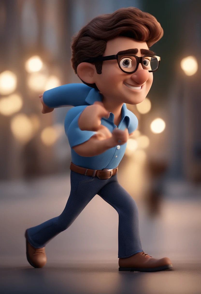 Cartoon character of a man with black glasses and a blue shirt, animation character, Caractere estilizado, animation style rendering, 3D estilizado, Arnold Maya render, 3 d render stylized, toon render keyshot, Personagem 3D, Personagem 3D, 3d rendering stylized, 3 d character render, personagem de desenho animado, Personagem de close up, Pose de personagem, (Estilo Pixar) (master part:1.2) (Bokeh) (best quality) (pele detalhada) (textura detalhada) (8k) (argila) (Cinematic lighting) (foco nítido