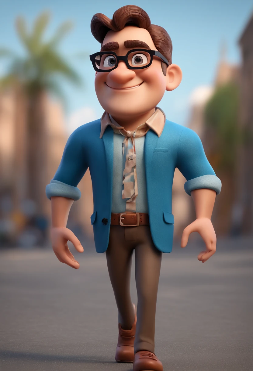 Cartoon character of a man with black glasses and a blue shirt, animation character, Caractere estilizado, animation style rendering, 3D estilizado, Arnold Maya render, 3 d render stylized, toon render keyshot, Personagem 3D, Personagem 3D, 3d rendering stylized, 3 d character render, personagem de desenho animado, Personagem de close up, Pose de personagem,  (Estilo Pixar) (master part:1.2) (Bokeh) (best quality) (pele detalhada) (textura detalhada) (8k) (argila) (Cinematic lighting) (foco nítido