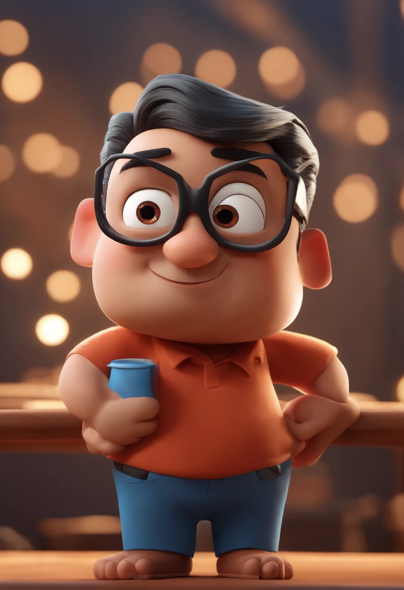 Cartoon character of a man wearing black glasses and a blue shirt, um personagem animado, Caractere estilizado, animation style rendering, 3D estilizado, Arnold Maya render, 3 d render stylized, toon render keyshot, Personagem 3D, Personagem 3D, 3d rendering stylized, 3 d character render, personagem de desenho animado, Personagem de close up, Pose de personagem, (Estilo Pixar) (master part:1.2) (Bokeh) (best quality) (pele detalhada) (textura detalhada) (8k) (argila) (Cinematic lighting) (foco nítido,Senta e vaza a parte superior do corpo