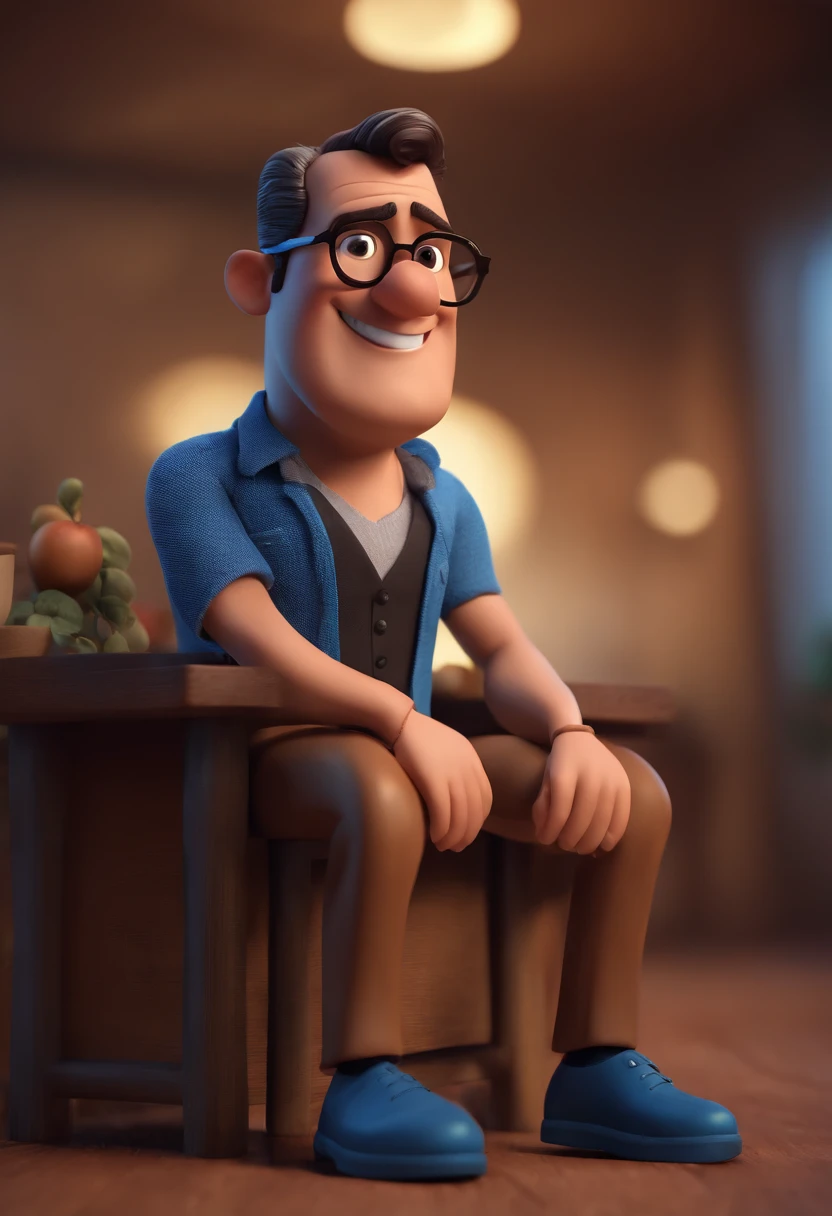 Cartoon character of a man with black glasses and a blue shirt, animation character, Caractere estilizado, animation style rendering, 3D estilizado, Arnold Maya render, 3 d render stylized, toon render keyshot, Personagem 3D, Personagem 3D, 3d rendering stylized, 3 d character render, personagem de desenho animado, Personagem de close up, Pose de personagem,  (Estilo Pixar) (master part:1.2) (Bokeh) (best quality) (pele detalhada) (textura detalhada) (8k) (argila) (Cinematic lighting) (foco nítido