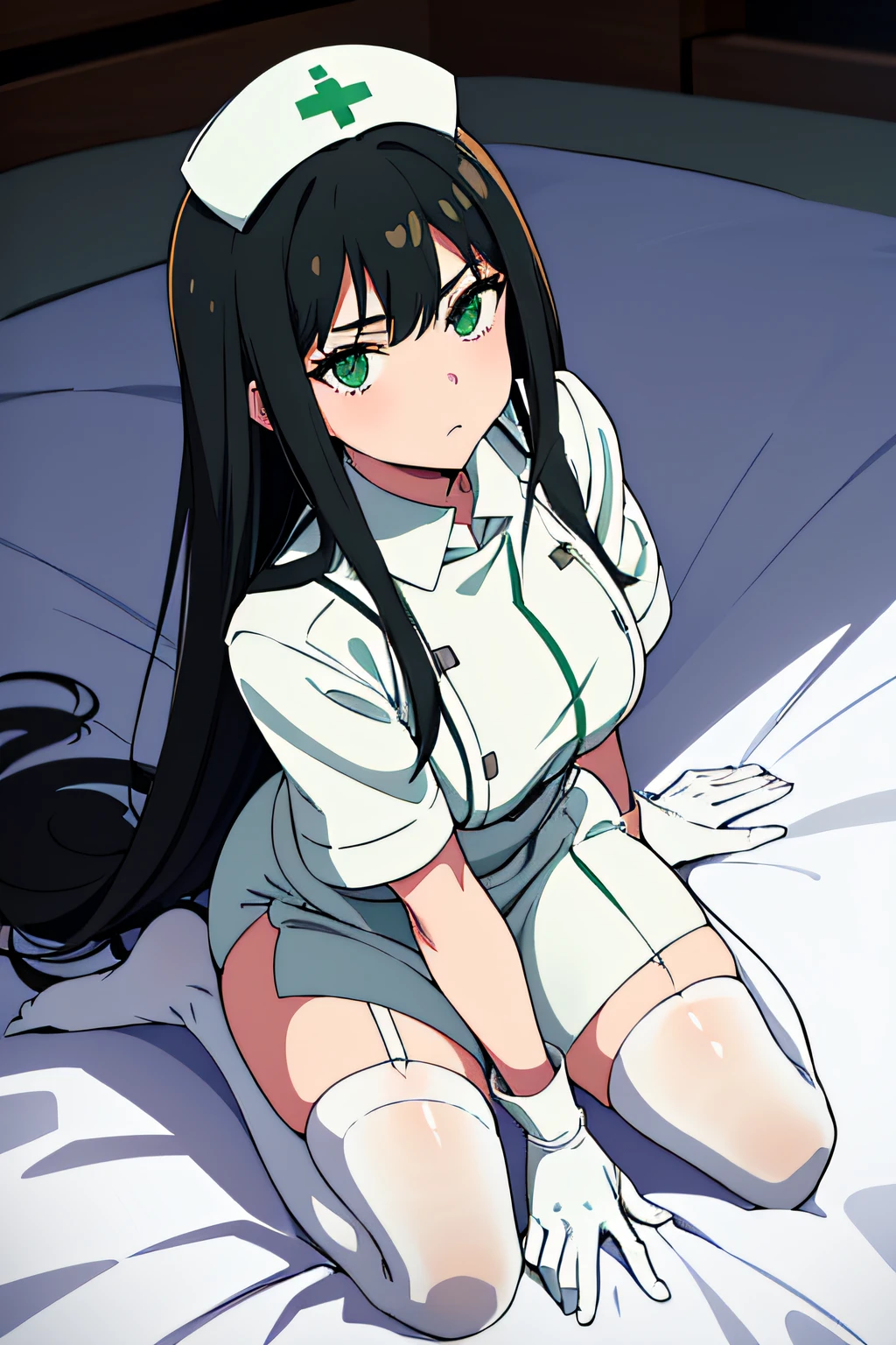 Miyuki, 1girl in, Solo, long_hair, Naughty big、large full breasts、Bangs, Blue_Eyes, Black_hair, hair_ornament detached, long_sleeves, School_uniform, hair_bow ribbon, blunt_Bangs, white_Dress, own_Hands_Together, Black_neck tie, で_missiles, Yuki, Snowflake_hair_ornament detached、Look at viewers、embarrassed, Blushing, NSFW,Normal bit,(vaginal,SEX),(Missionary position,((1man with 1woman,Having sex)),Lying in bed,bird’s eye view),(Spread legs),(Sleep on your back:1.3),(Trembling girl )、1man、Iki face、