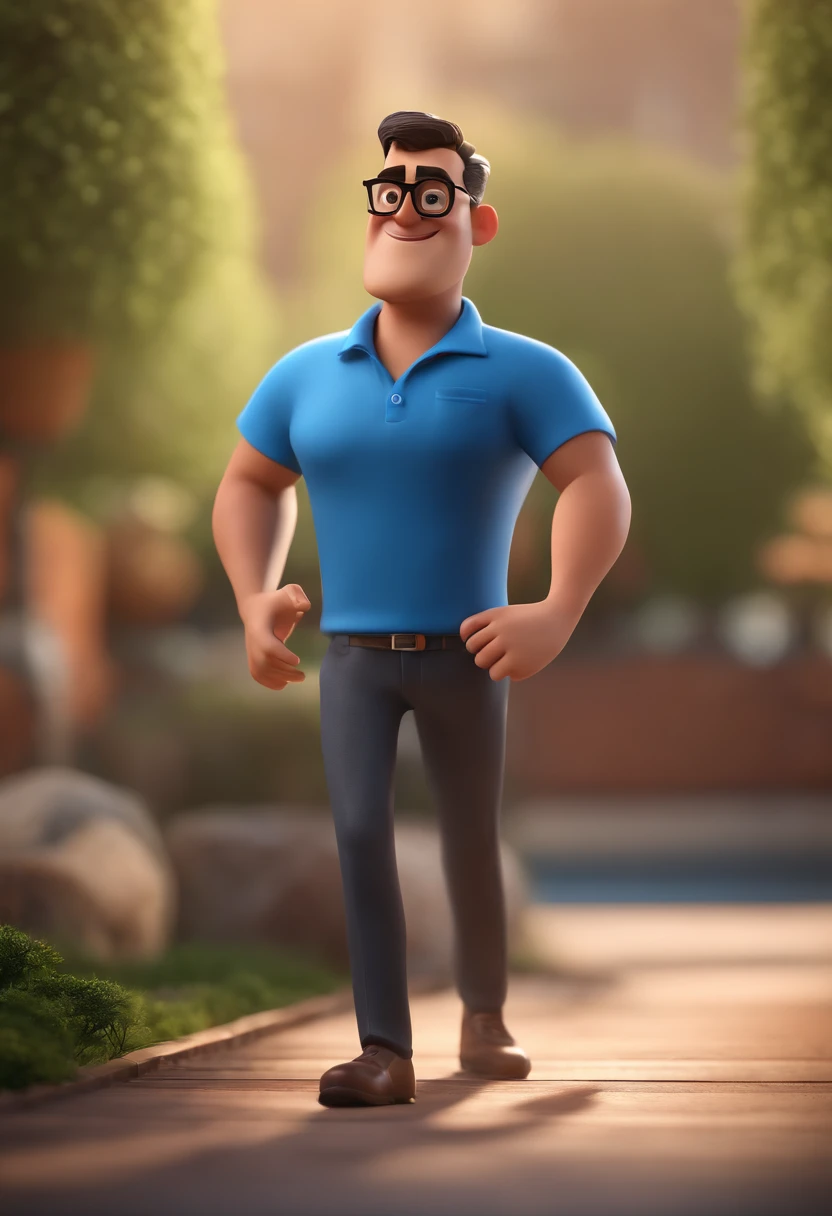 Cartoon character of a man with black glasses and a blue shirt, animation character, Caractere estilizado, animation style rendering, 3D estilizado, Arnold Maya render, 3 d render stylized, toon render keyshot, Personagem 3D, Personagem 3D, 3d rendering stylized, 3 d character render, personagem de desenho animado, Personagem de close up, Pose de personagem, (Estilo Pixar) (master part:1.2) (Bokeh) (best quality) (pele detalhada) (textura detalhada) (8k) (argila) (Cinematic lighting) (foco nítido