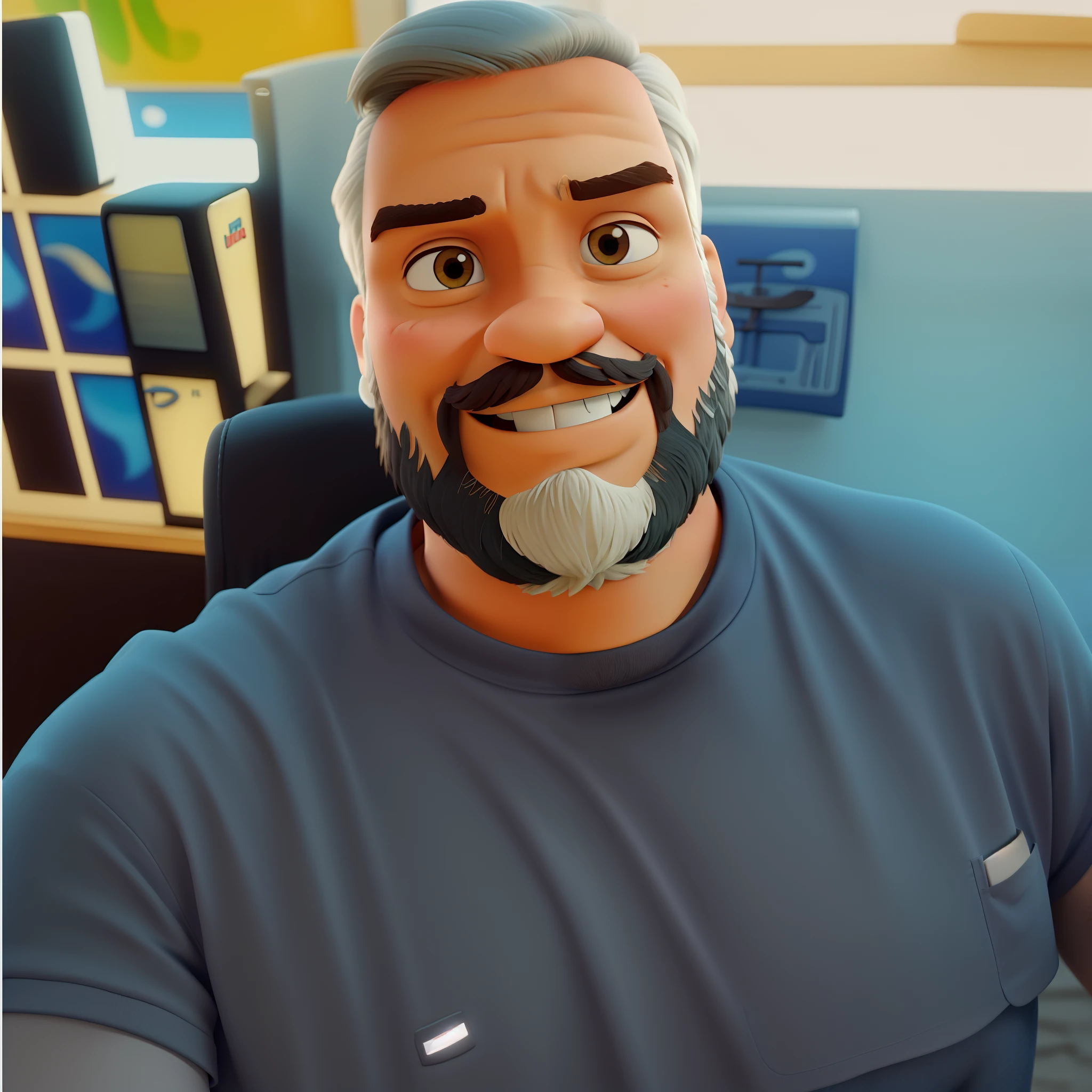 Um homem branco cabelo e barba na cor preta estilo Disney Pixar com alta qualidade melhor qualidade