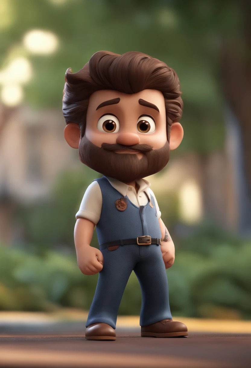 Personagem de desenho animado de um homem com camisa polo preta, cabelo liso, With beard and old school tattoo on his arm, animation character, Caractere estilizado, animation style rendering, 3D estilizado, Arnold Maya render, 3 d render stylized, toon render keyshot, Personagem 3D, Personagem 3D, 3d rendering stylized, 3 d character render, personagem de desenho animado, Personagem de close up, Pose de personagem,  (Estilo Pixar) (master part:1.2) (Bokeh) (best quality) (pele detalhada) (textura detalhada) (8k) (argila) (Cinematic lighting) (foco nítido