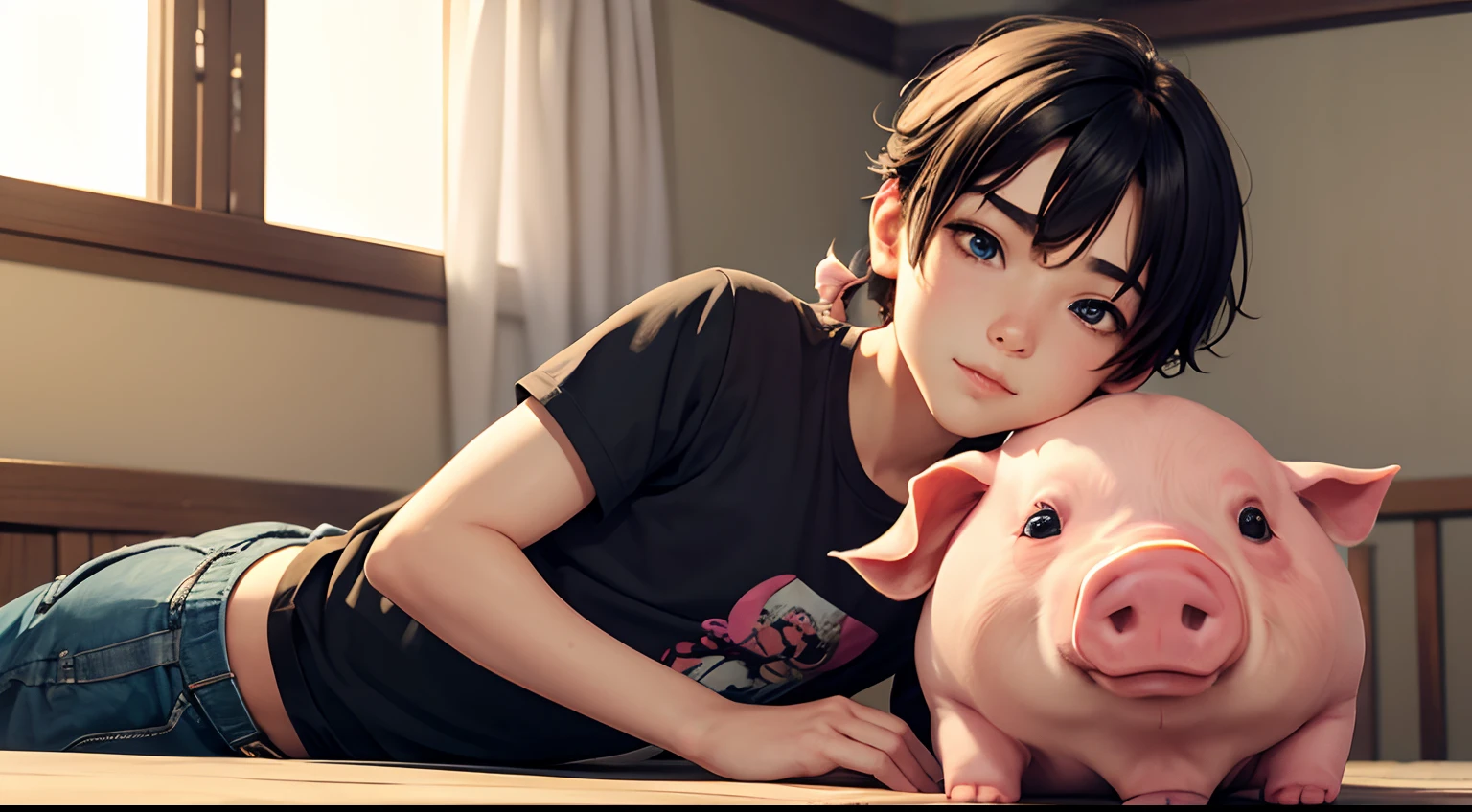 Boy with pig tail