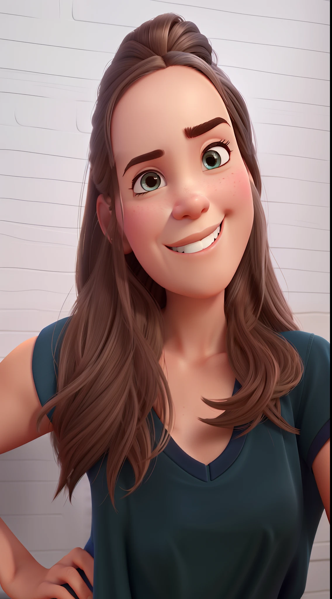uma mulher com cabelo castanho, estilo disney pixar, alta qualidade, melhor qualidade