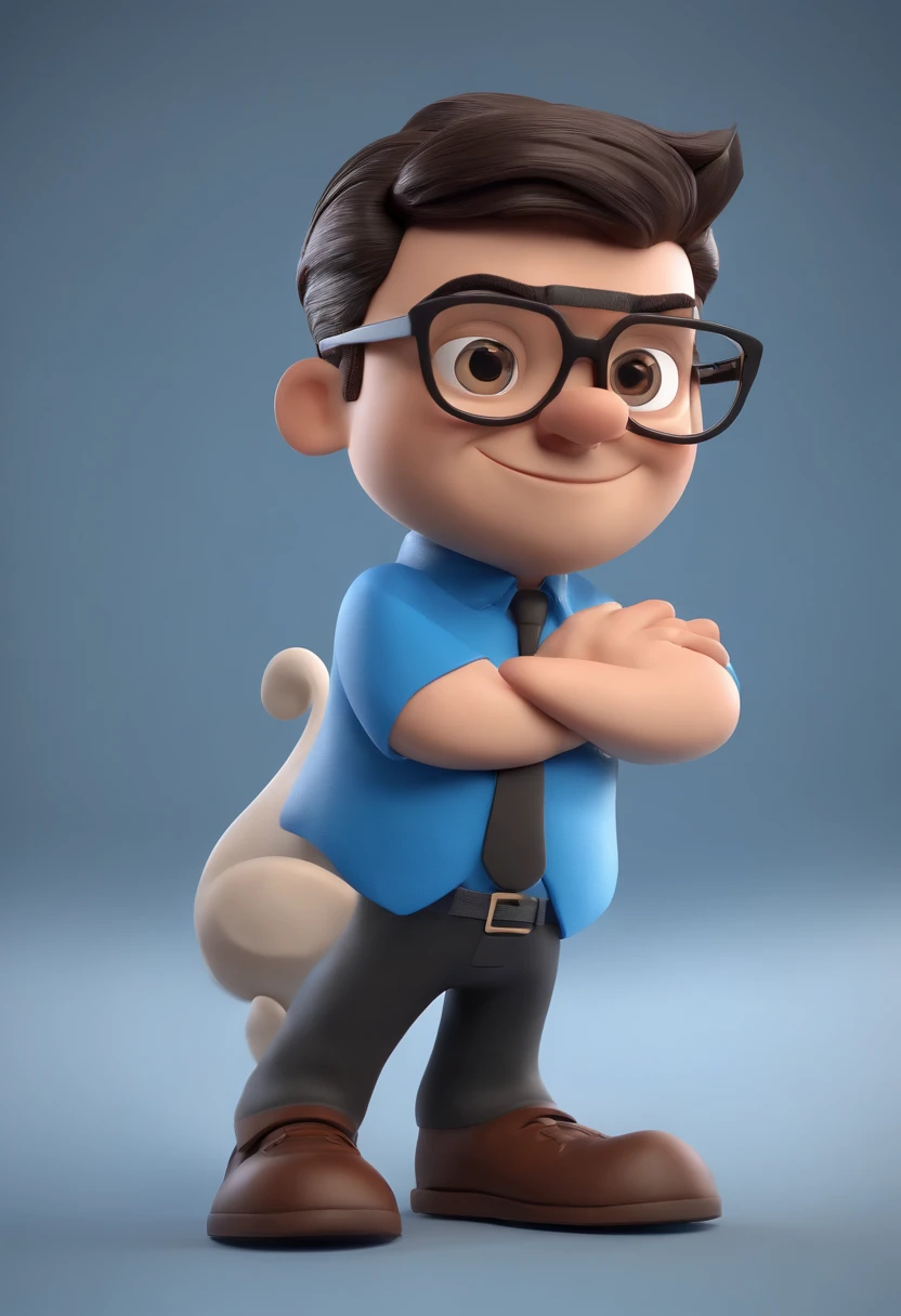 Cartoon character of a man wearing black glasses and a blue shirt, um personagem animado, Caractere estilizado, animation style rendering, 3D estilizado, Arnold Maya render, 3 d render stylized, toon render keyshot, Personagem 3D, Personagem 3D, 3d rendering stylized, 3 d character render, personagem de desenho animado, Personagem de close up, Pose de personagem, (Estilo Pixar) (master part:1.2) (Bokeh) (best quality) (pele detalhada) (textura detalhada) (8k) (argila) (Cinematic lighting) (foco nítido,Senta e vaza a parte superior do corpo