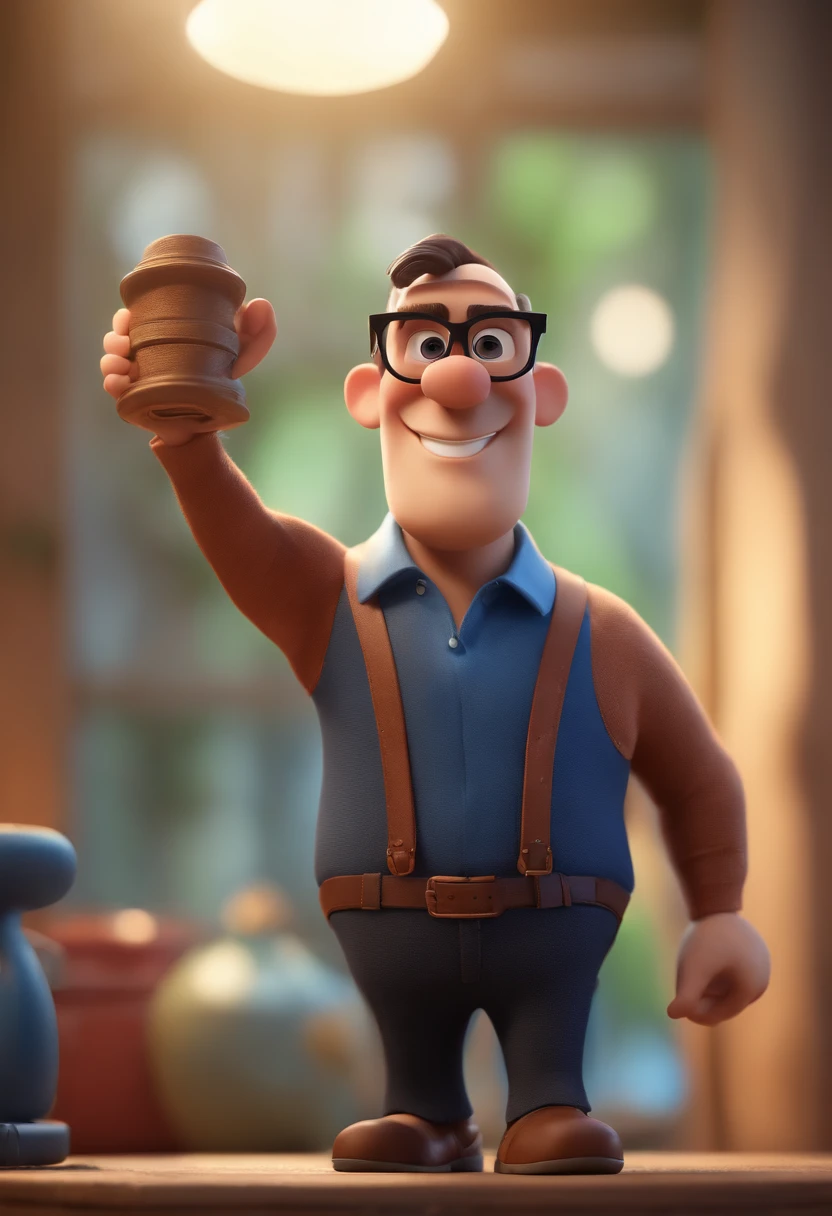 Cartoon character of a man with black glasses and a blue shirt, animation character, Caractere estilizado, animation style rendering, 3D estilizado, Arnold Maya render, 3 d render stylized, toon render keyshot, Personagem 3D, Personagem 3D, 3d rendering stylized, 3 d character render, personagem de desenho animado, Personagem de close up, Pose de personagem, (Estilo Pixar) (master part:1.2) (Bokeh) (best quality) (pele detalhada) (textura detalhada) (8k) (argila) (Cinematic lighting) (foco nítido