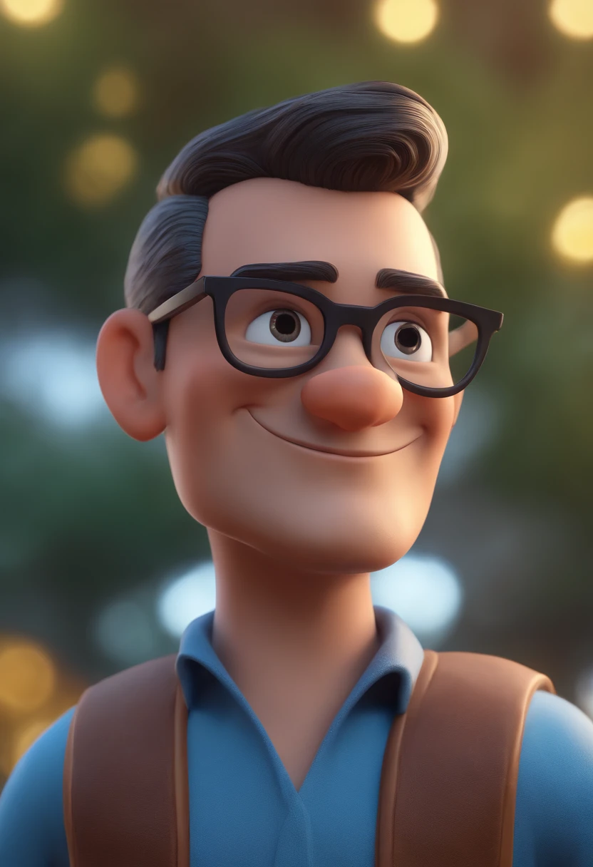 Cartoon character of a man with black glasses and a blue shirt, animation character, Caractere estilizado, animation style rendering, 3D estilizado, Arnold Maya render, 3 d render stylized, toon render keyshot, Personagem 3D, Personagem 3D, 3d rendering stylized, 3 d character render, personagem de desenho animado, Personagem de close up, Pose de personagem, (Estilo Pixar) (master part:1.2) (Bokeh) (best quality) (pele detalhada) (textura detalhada) (8k) (argila) (Cinematic lighting) (foco nítido