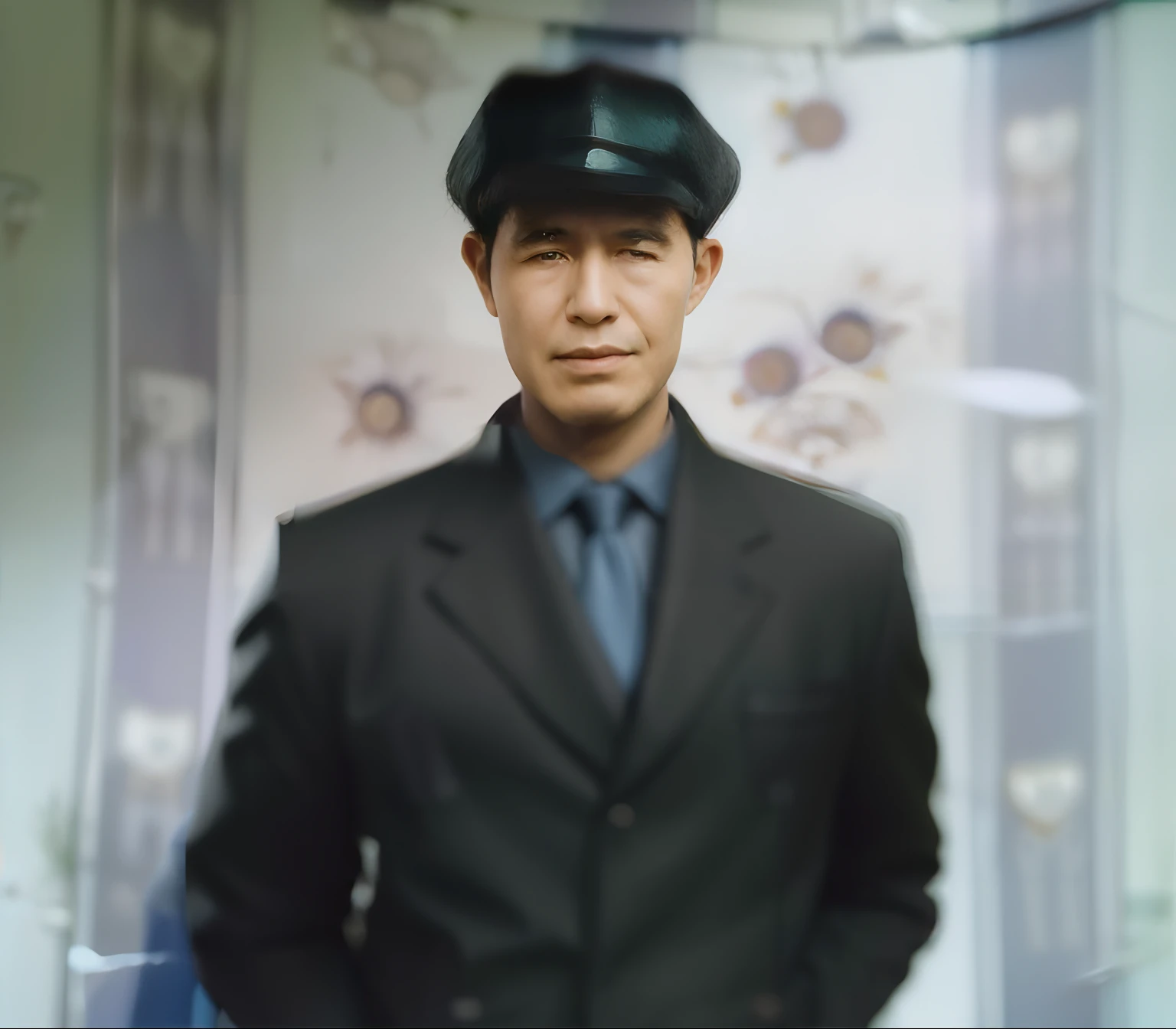 Black suit and blue shirt