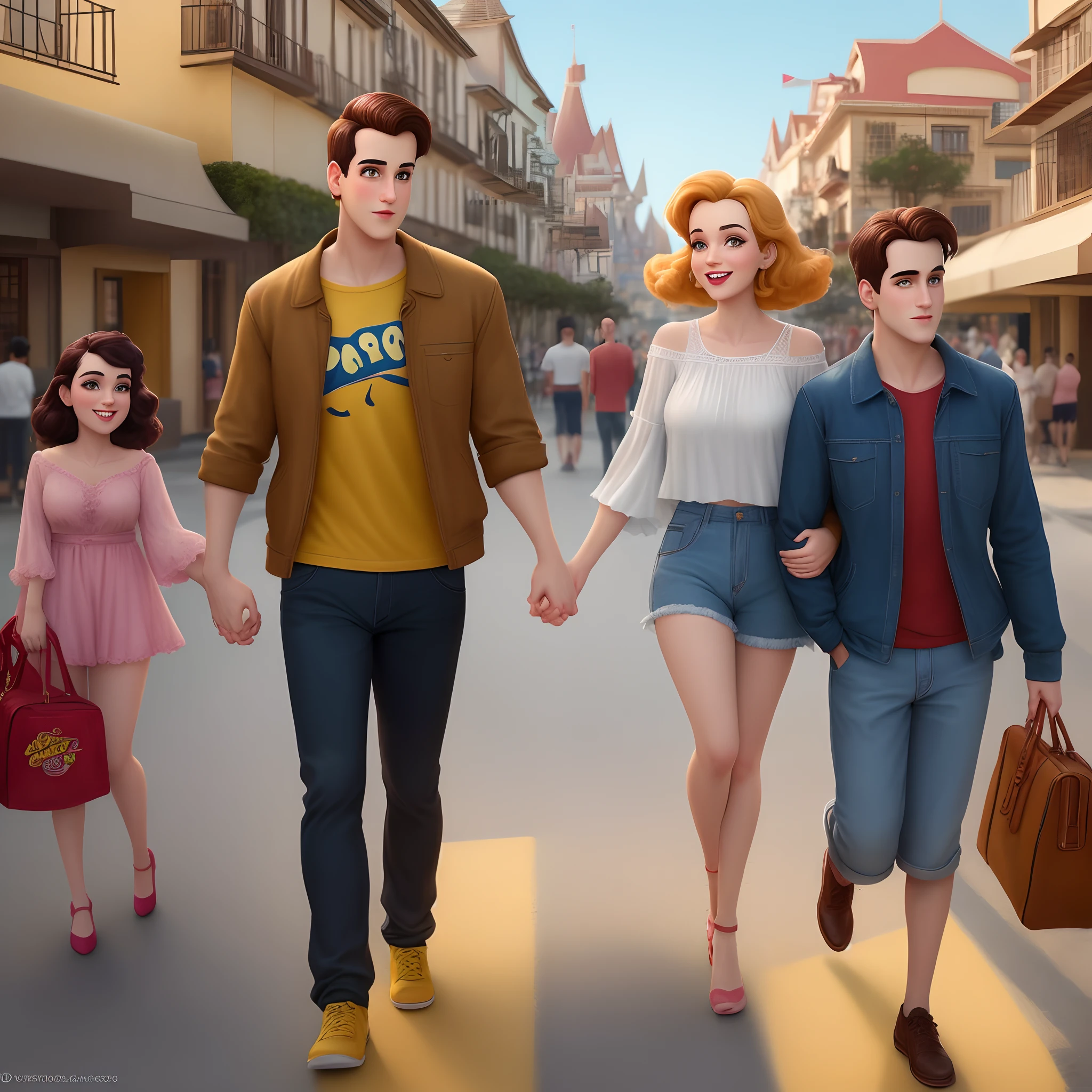 Casal 50 anos  magro aparencia jovem estilo disney pixar