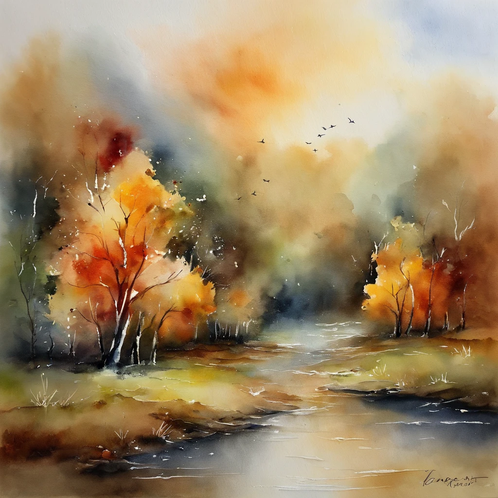Watercolor painting depicting the song 4 seasons of the year (inverno,outono, 夏天 & primavera) do compositor Vivaldi: : trending on ArtStation: : Simple composition creates a sense of order and harmony. A pintura captura as qualidades espirituais do mundo natural. --uplight --ar 9:16, cores vibrantes
