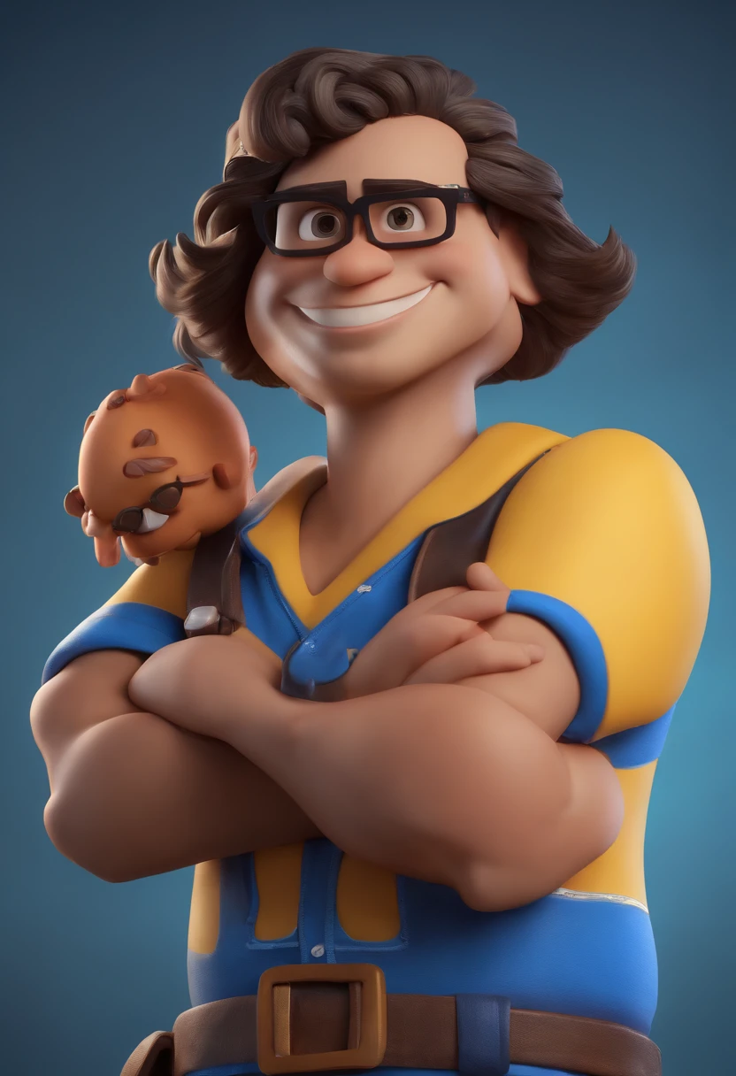 Personagem de desenho animado de um homem usando uma camisa azul, um personagem animado, Caractere estilizado, animation style rendering, 3D estilizado, Arnold Maya render, 3 d render stylized, toon render keyshot, Personagem 3D, Personagem 3D, 3d rendering stylized, 3 d character render, personagem de desenho animado, Personagem de close up, Pose de personagem, (Estilo Pixar) (master part:1.2) (Bokeh) (best quality) (pele detalhada) (textura detalhada) (8k) (argila) (Cinematic lighting) (foco nítido,Senta e vaza a parte superior do corpo
