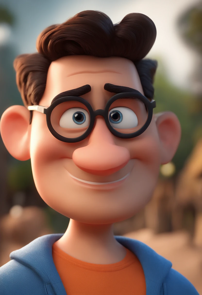 Cartoon character of a man with black glasses and a blue shirt, animation character, Caractere estilizado, animation style rendering, 3D estilizado, Arnold Maya render, 3 d render stylized, toon render keyshot, Personagem 3D, Personagem 3D, 3d rendering stylized, 3 d character render, personagem de desenho animado, Personagem de close up, Pose de personagem,  (Estilo Pixar) (master part:1.2) (Bokeh) (best quality) (pele detalhada) (textura detalhada) (8k) (argila) (Cinematic lighting) (foco nítido