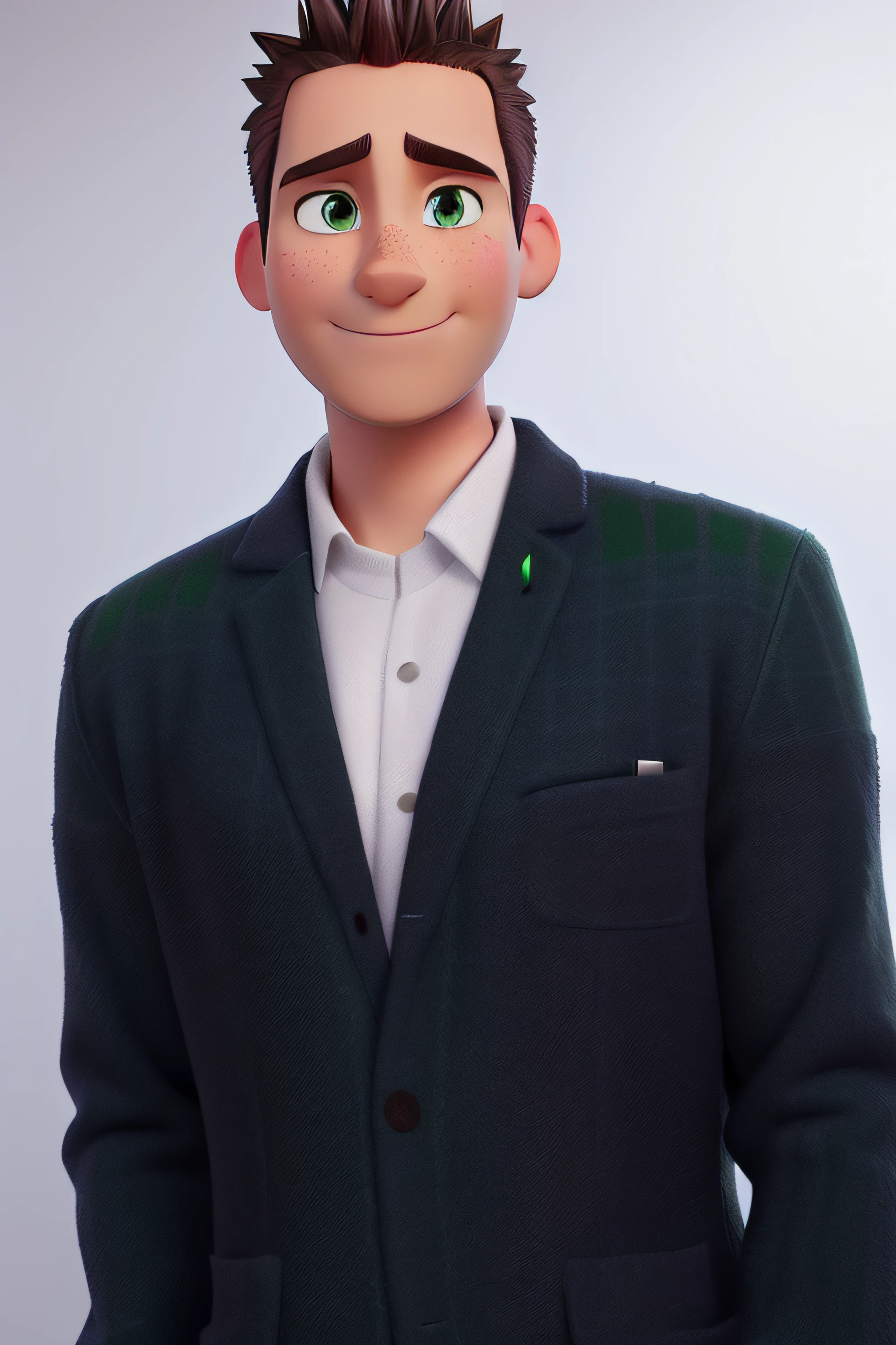 One man, green eyes, spiked hair, vj, disney pixar style, high quality, best quality