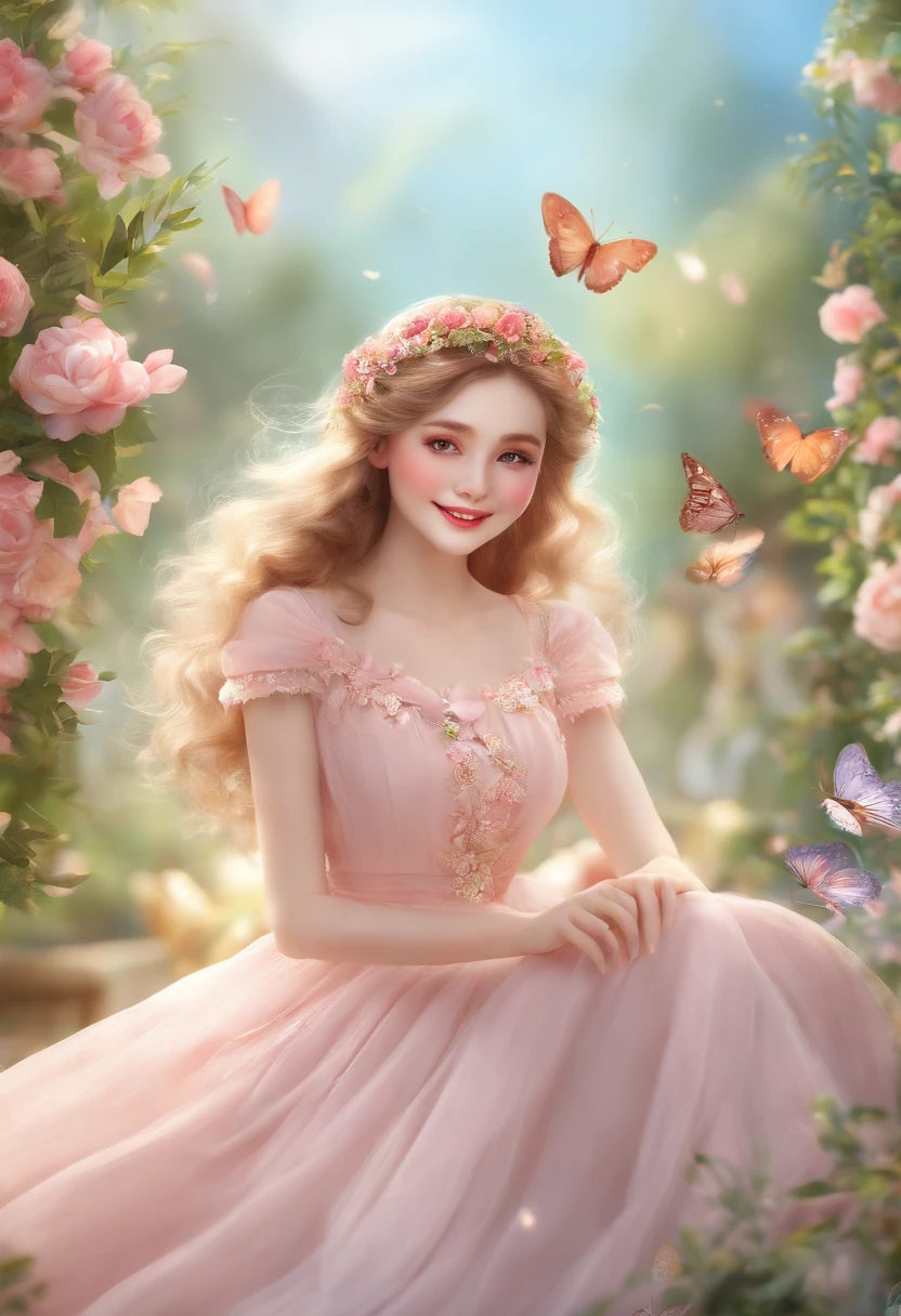 (best quality,4k,8k,highres,masterpiece:1.2),ultra-detailed,cheerful,cute,girly,garden,playful,flowers,butterflies,soft pastel colors,fashionable clothes,beautiful detailed eyes,beautiful detailed lips,gorgeous hair,blush on cheeks,joyful expression,fairy-tale atmosphere,vivid colors,stylish accessories,delicate features,happy smile,pleasant background,lovely pose.