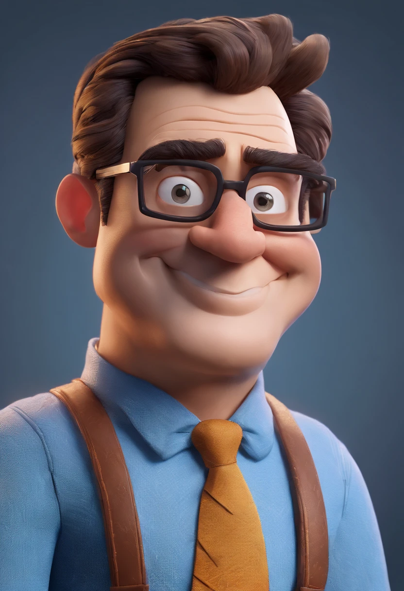 Cartoon character of a man with black glasses and a blue shirt, animation character, Caractere estilizado, animation style rendering, 3D estilizado, Arnold Maya render, 3 d render stylized, toon render keyshot, Personagem 3D, Personagem 3D, 3d rendering stylized, 3 d character render, personagem de desenho animado, Personagem de close up, Pose de personagem,  (Estilo Pixar) (master part:1.2) (Bokeh) (best quality) (pele detalhada) (textura detalhada) (8k) (argila) (Cinematic lighting) (foco nítido