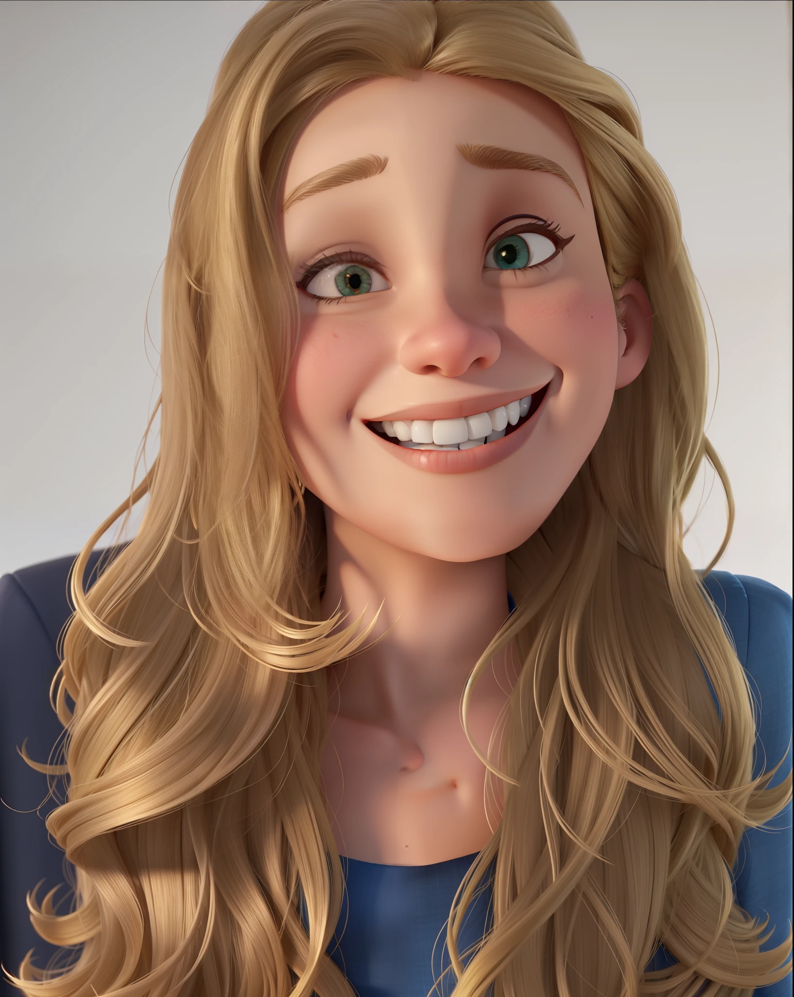 A woman with medium blond hair, sorrindo, estilo disney pixar, alta qualidade, melhor qualidade