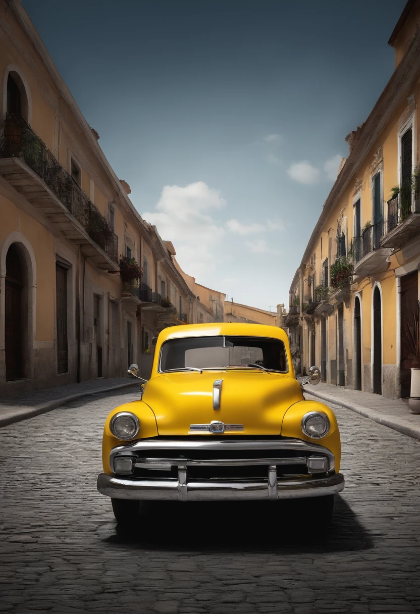 foto of one naked slim young cuban girl in Havana near the Prado with high heels with brown eyes, blonde,long flying hair, about 20 years old, nice big breast , with long legs, smiling, near old cars, full picture with body and legs and high heels
