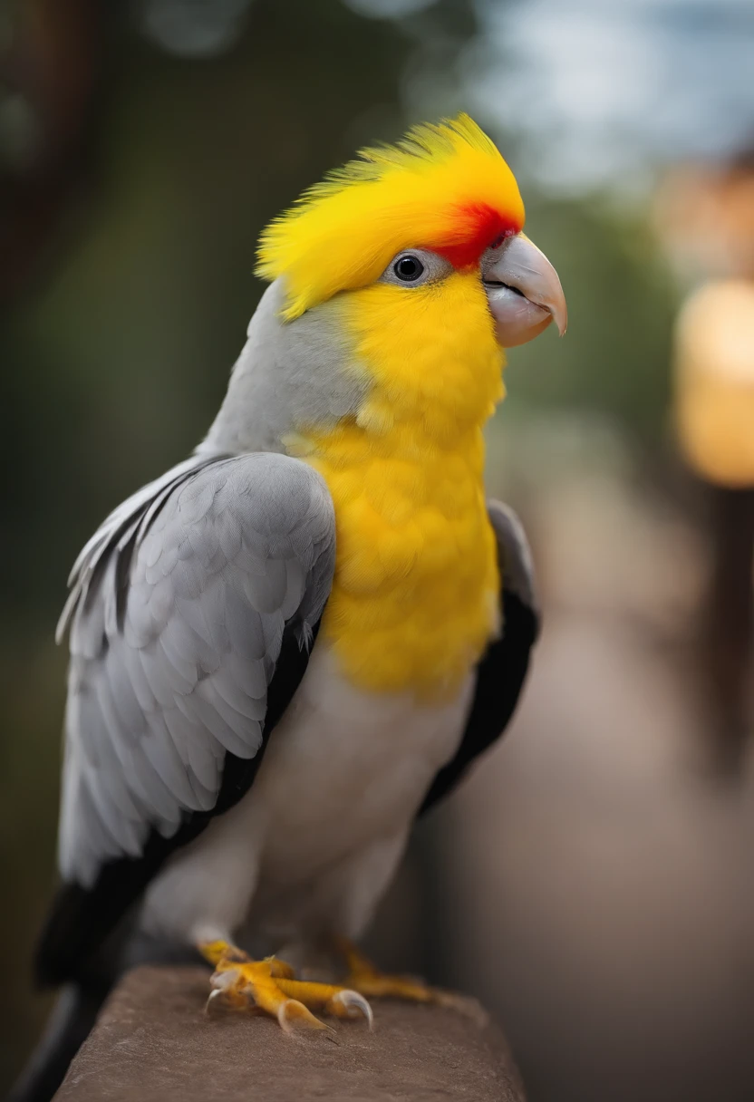 Create a boy with a black cap t-shirt brte a white sneaker with a yellow cockatiel