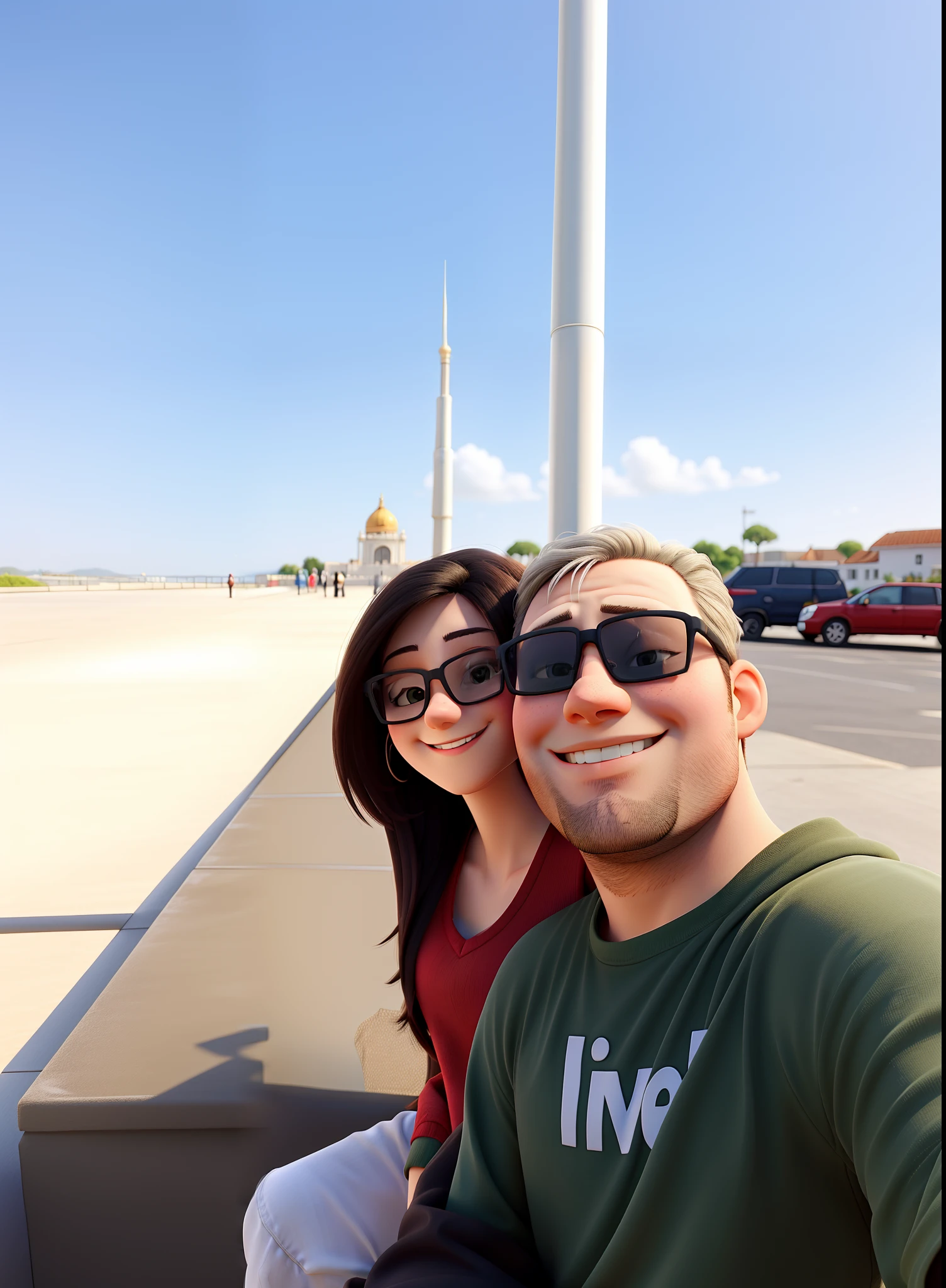 Hugging couple smiling at a selfi