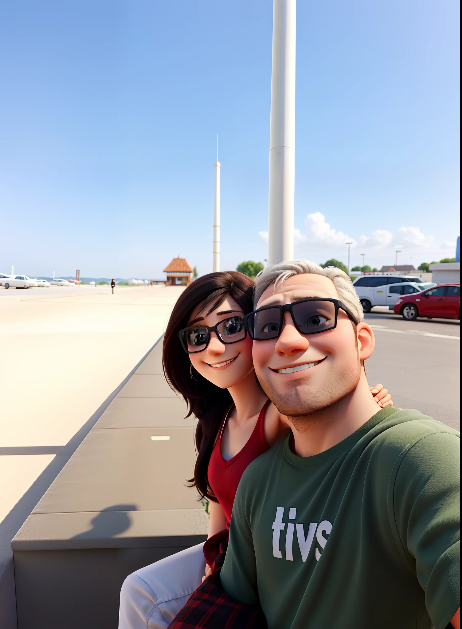 Hugging couple smiling at a selfi