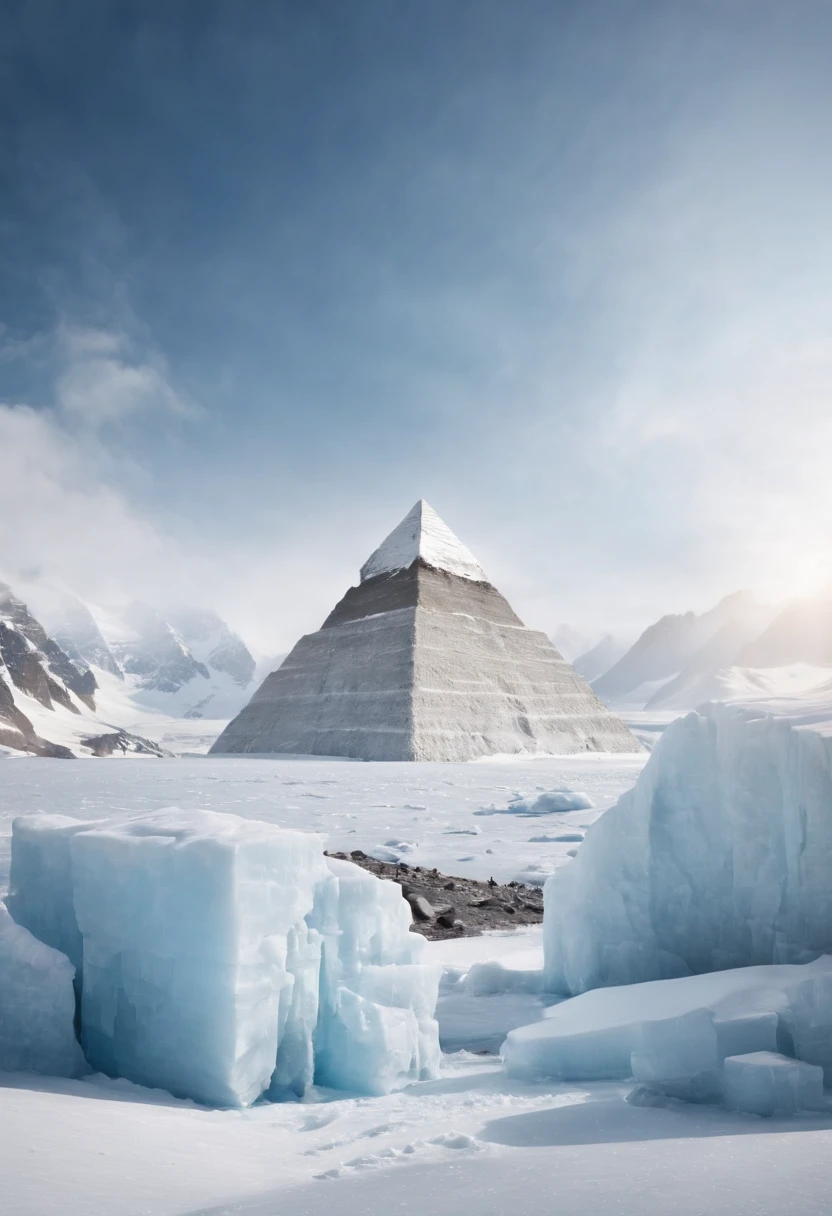 Antarctic continent、amazing composition、Huge ice wall、Ice pyramid、Ruins、spaceships、The human、Ice World、Ancient ruins、researcher、Plants、Wide entrance、