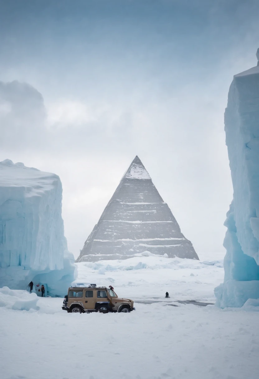 Antarctic continent、amazing composition、Huge ice wall、Ice pyramid、Ruins、spaceships、The human、Ice World、Ancient ruins、researcher、Plants、Wide entrance、