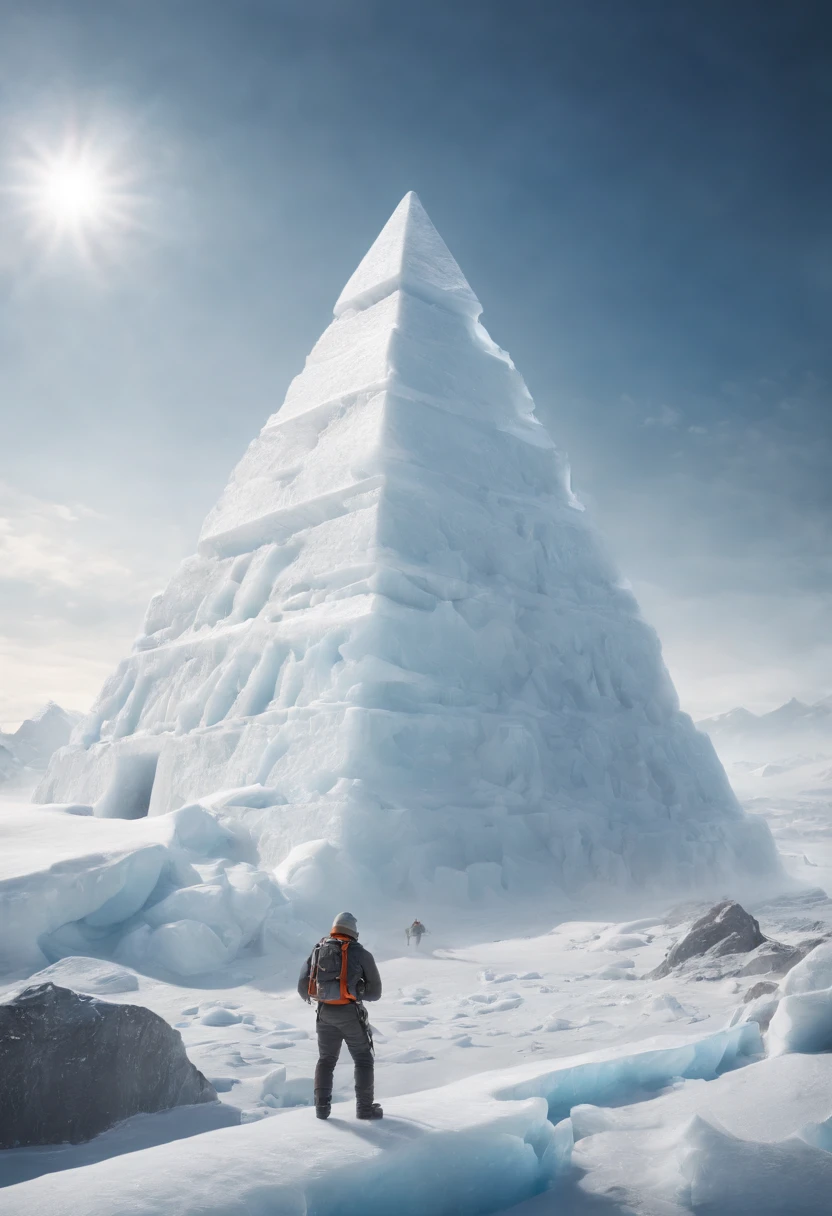 Antarctic continent、amazing composition、Huge ice wall、Ice pyramid、Ruins、spaceships、The human、Ice World、Ancient ruins、researcher、Plants、Wide entrance、