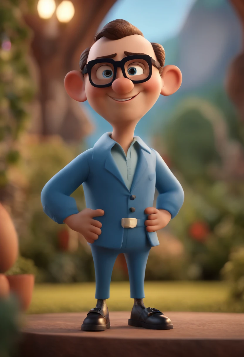 Cartoon character of a man with black glasses and a blue shirt, animation character, Caractere estilizado, animation style rendering, 3D estilizado, Arnold Maya render, 3 d render stylized, toon render keyshot, Personagem 3D, Personagem 3D, 3d rendering stylized, 3 d character render, personagem de desenho animado, Personagem de close up, Pose de personagem, (Estilo Pixar) (master part:1.2) (Bokeh) (best quality) (pele detalhada) (textura detalhada) (8k) (argila) (Cinematic lighting) (foco nítido