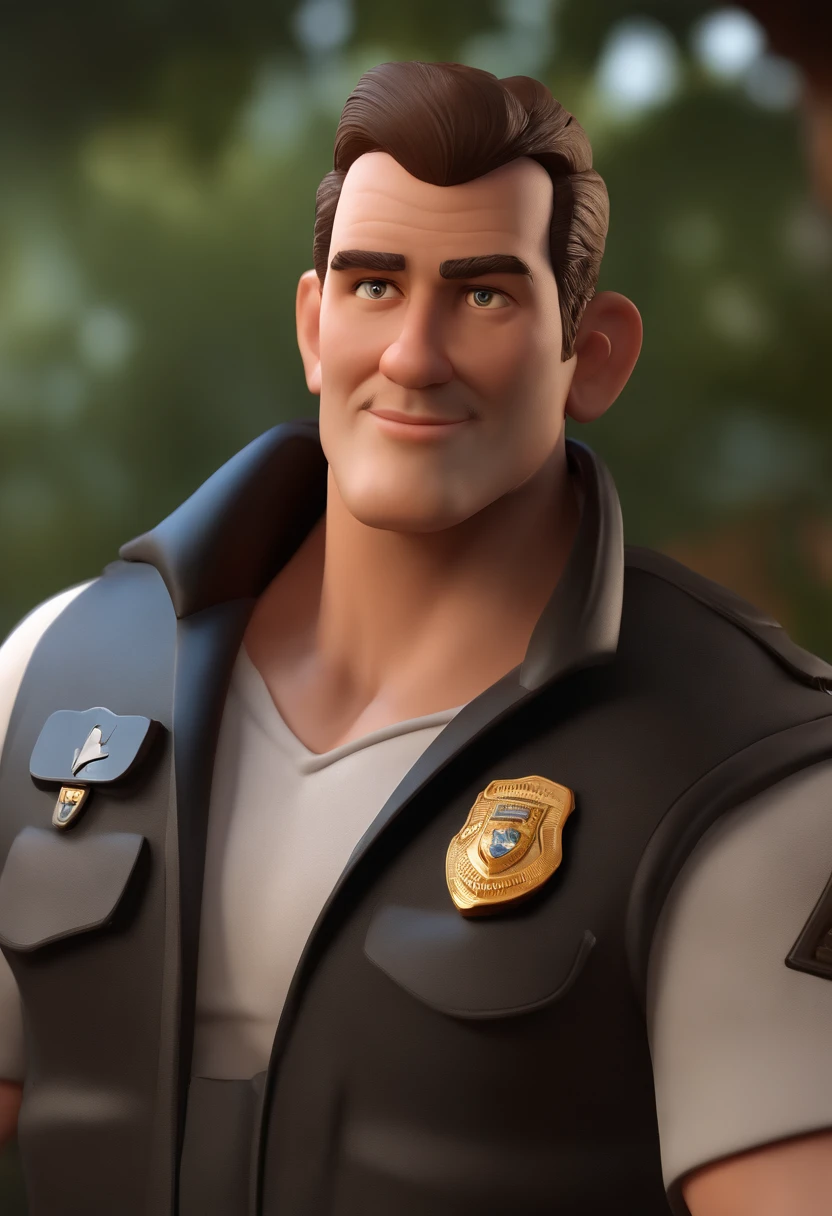 Personagem de desenho animado de policiais trocando tiros com bandidos, luz do dia, rua movimentada , Caractere estilizado, animation style rendering, 3D estilizado, Arnold Maya render, 3 d render stylized, toon render keyshot, Personagem 3D, Personagem 3D, 3d rendering stylized, 3 d character render, personagem de desenho animado, Personagem de close up, Pose de personagem, (Estilo Pixar) (master part:1.2) (Bokeh) (best quality) (pele detalhada) (textura detalhada) (8k) (argila) (Cinematic lighting) (foco nítido,Senta e vaza a parte superior do corpo