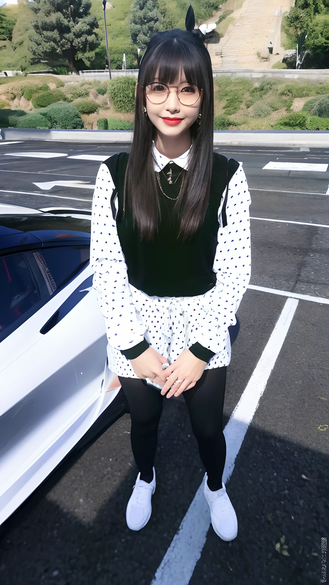 Real cute Japan girl with red lips, McLaren white