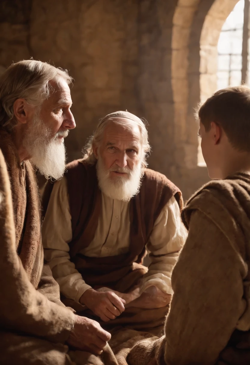 Old man talking with young sons, Biblical characters from the New Testament of the Bible,