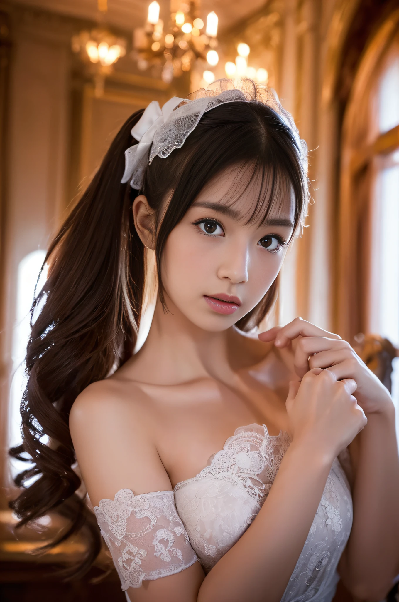 femele, wearing sexy maid dress, Good Hand,4K, hight resolution, masutepiece, Best Quality, Head:1.3,((Hasselblad photo)), finely detailed skin, Sharp Focus, (Cinematic lighting), Soft lighting, Dynamic Angle, [:(Detailed face:1.2):0.2], medium breasts,(((inside a mansion))),