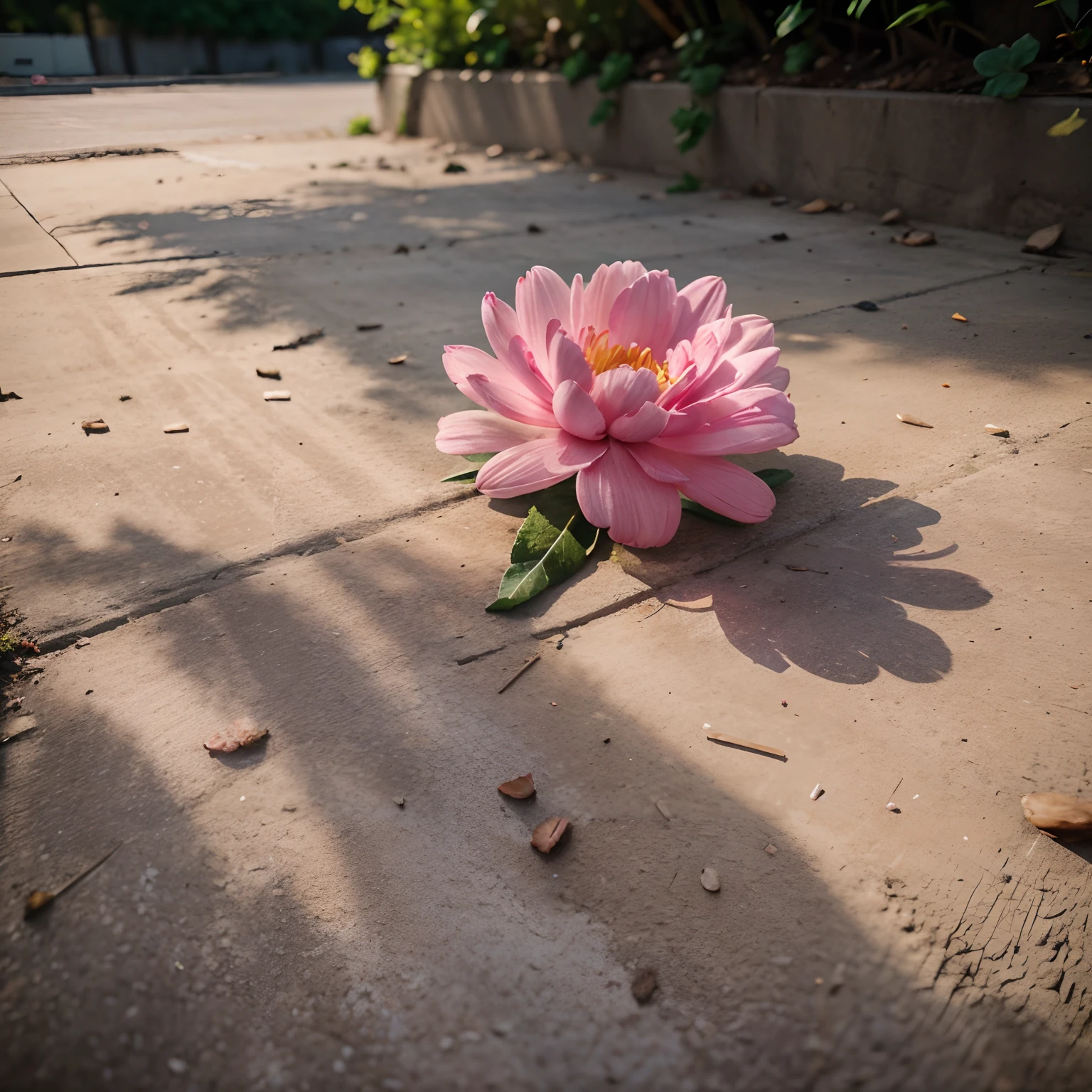 there is a pink flower that is laying on the ground, pink flower, photo taken with canon 5d, beautiful flower, shot on sony a 7, 38mm photography, photo taken with sony a7r camera, 38mm photograhpy, taken with sony alpha 9, red flower, shot with premium dslr camera