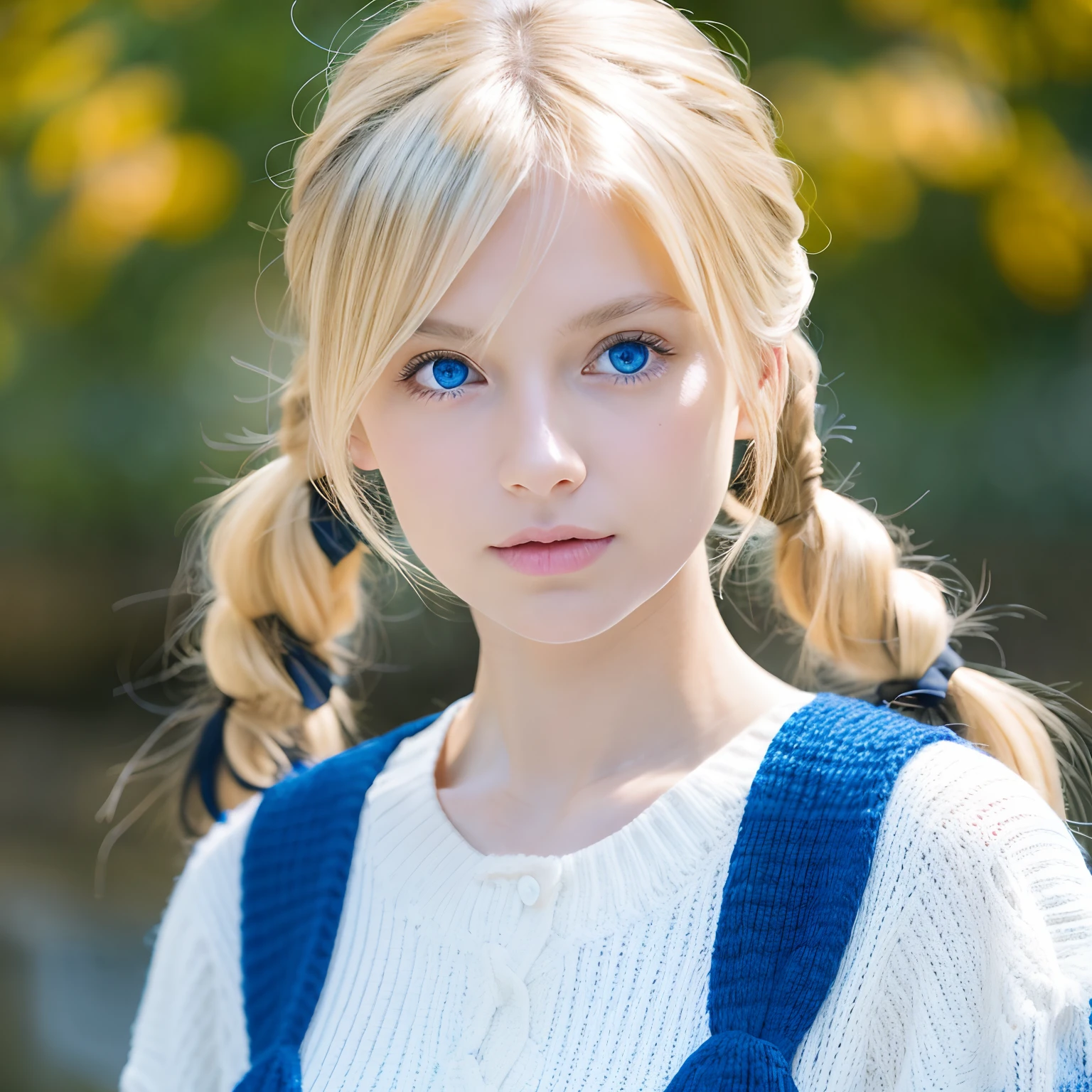 Blonde twintails、Blue eyes