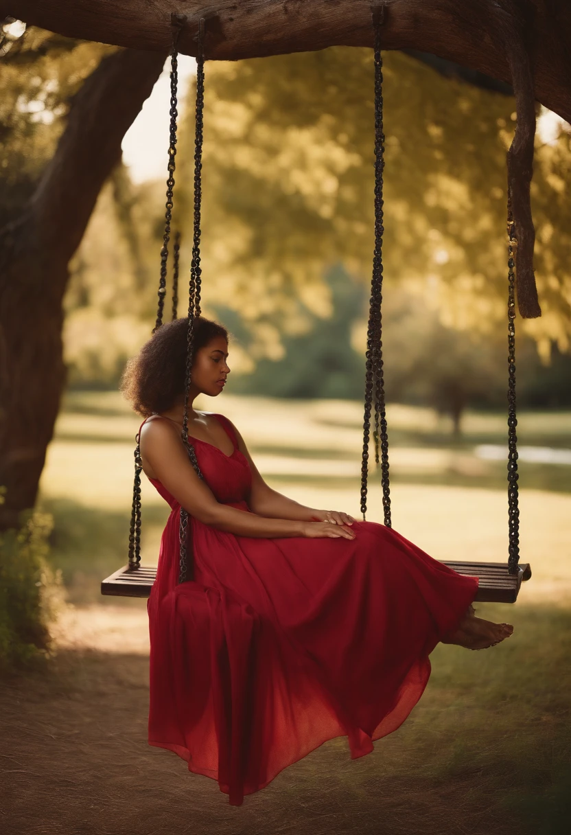 Kodak disposable photograph of a woman sitting on a cloth swing, dreamy mood, 8k, photorealism, modern, minimalism, --ar 4:3