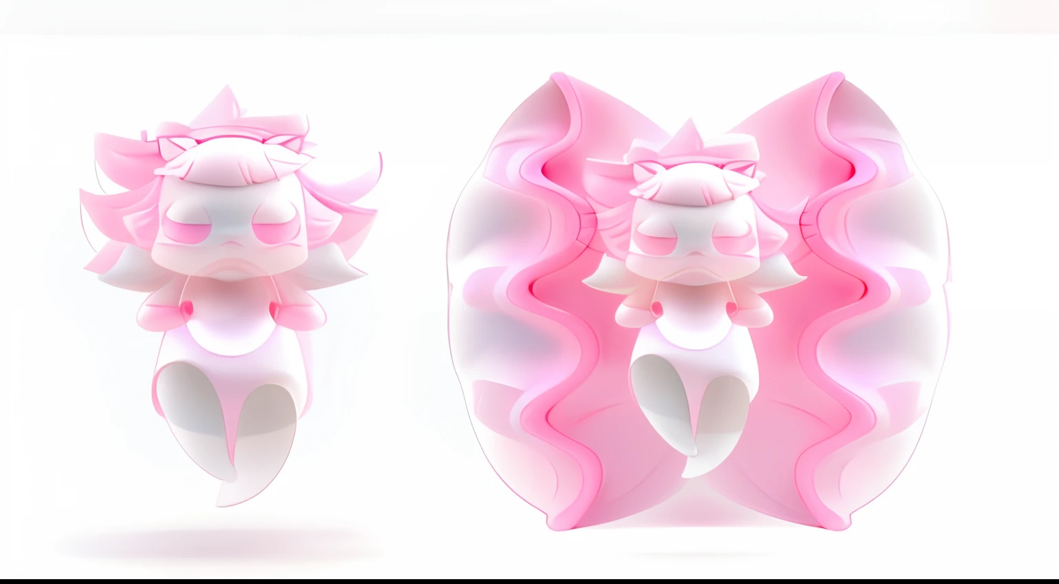 with a pure white background,a lovely kid giPearl in hand,Pink hair,White clothes,ip,Bubble Mart,。.3D