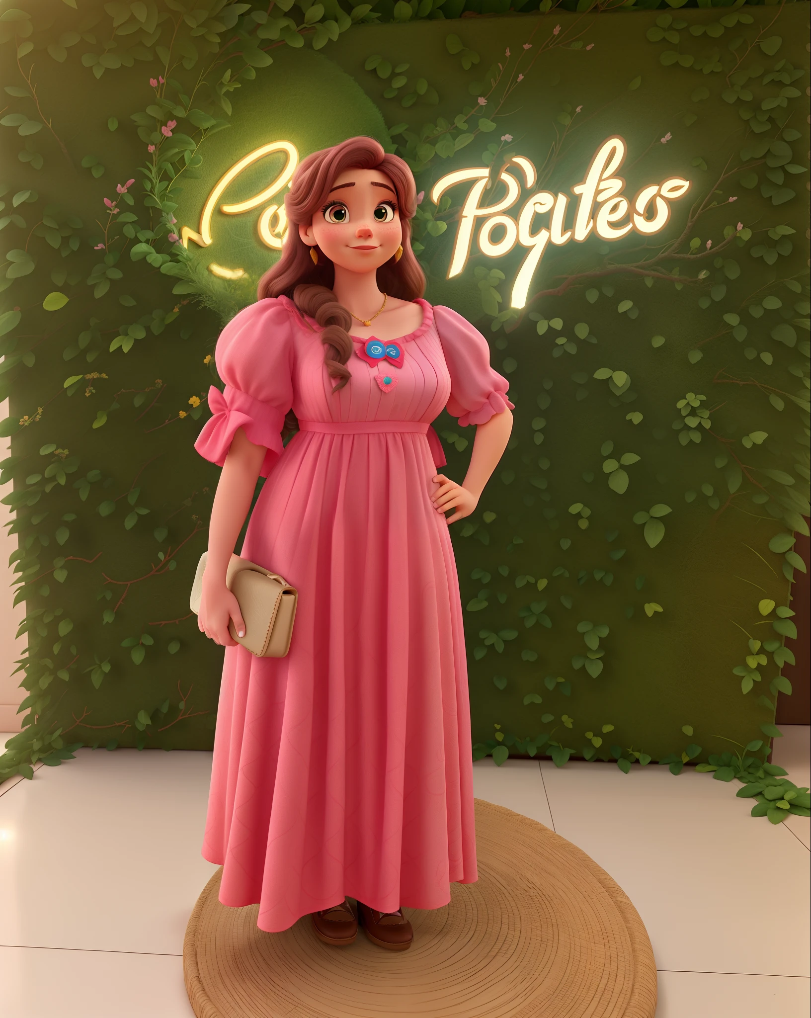 Uma mulher de vestido rosa estilo Disney Pixar, alta qualidade, melhor qualidade