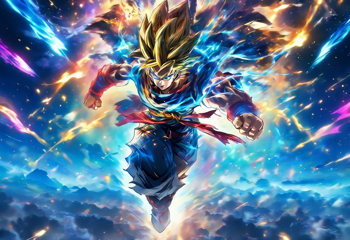 (Highly detailed, vibrant colors), (best quality, 4K, a high-resolution), mobile warriors sprint under the starry sky, leaving vibrant footprints in the starry night scene The symbolic significance of infinite energy and infinite potential Energy movement and dynamic composition, dreamy atmosphere, dazzling effects, and glowing light stripes The dramatic contrast between strong emotions and a frenzied sprint, the dark sky, and vivid light trajectories Cinematic, epic shots
